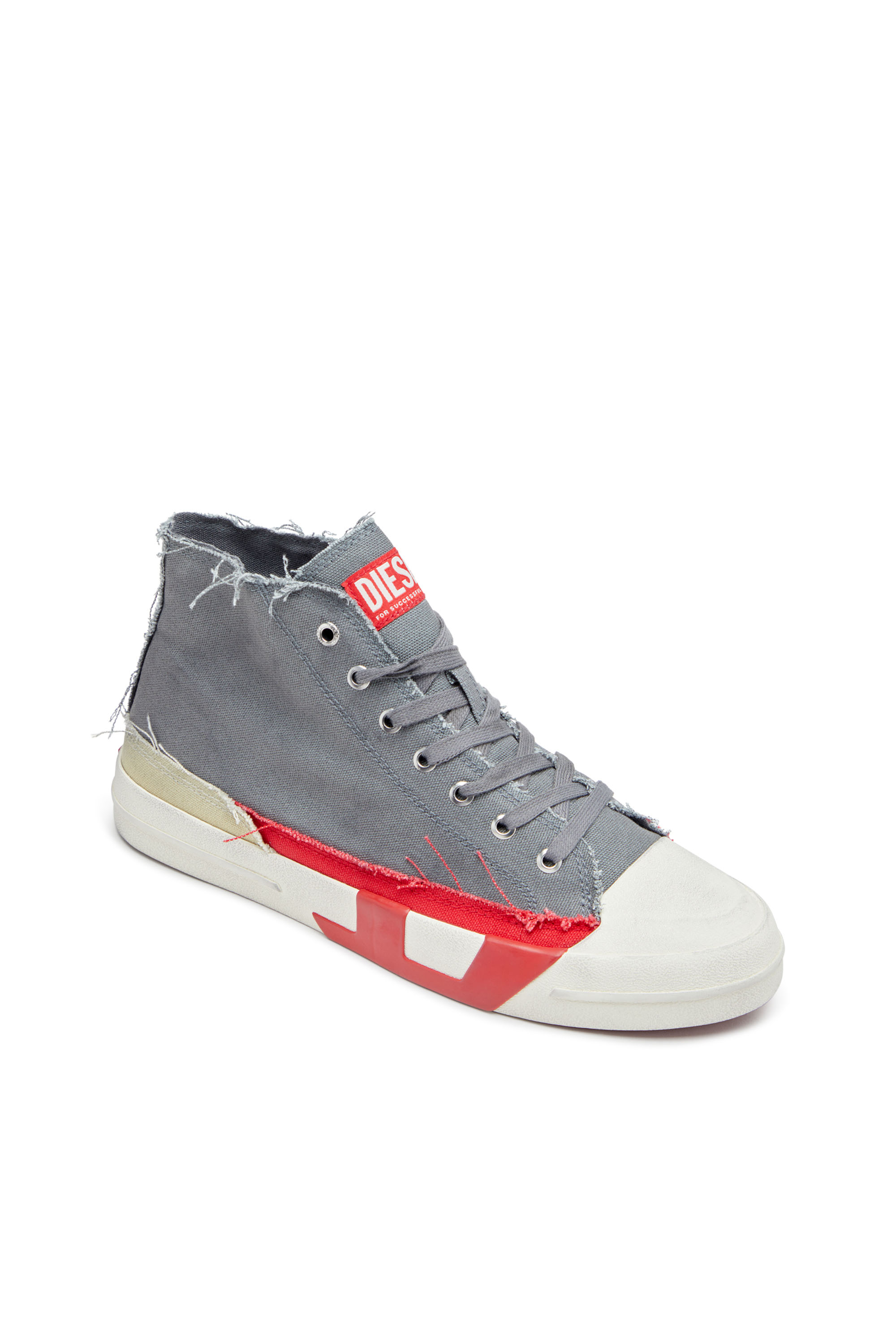 S-D-VERSE MID, Grey/Red Diesel - S-D-VERSE MID, Man's S-D-Verse-Dirty-effect high-top canvas sneakers in Grey/Red - 6