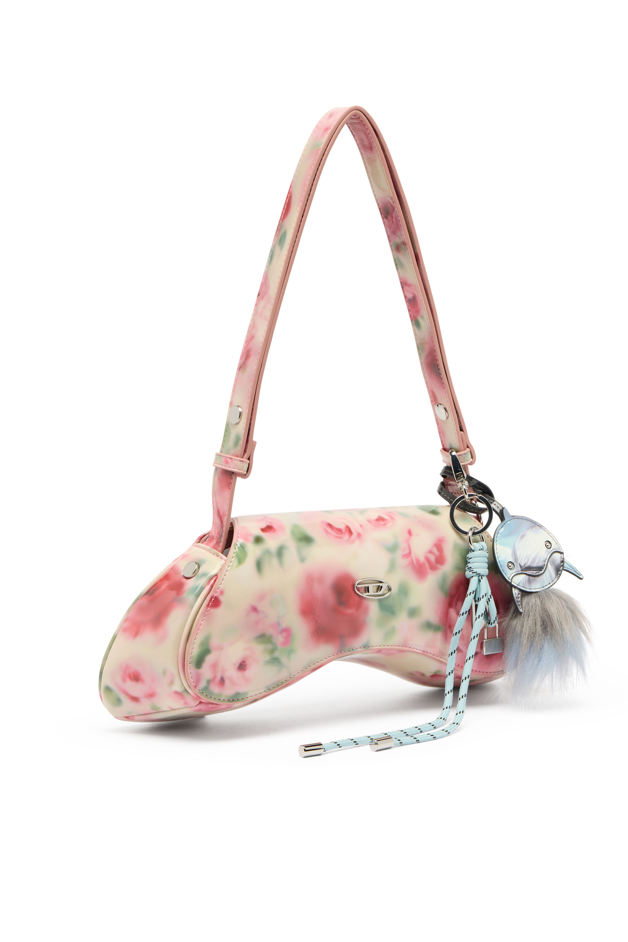 Diesel - PLAY CROSSBODY, Woman's Play-Shoulder bag in printed glossy PU in White/Pink - 6