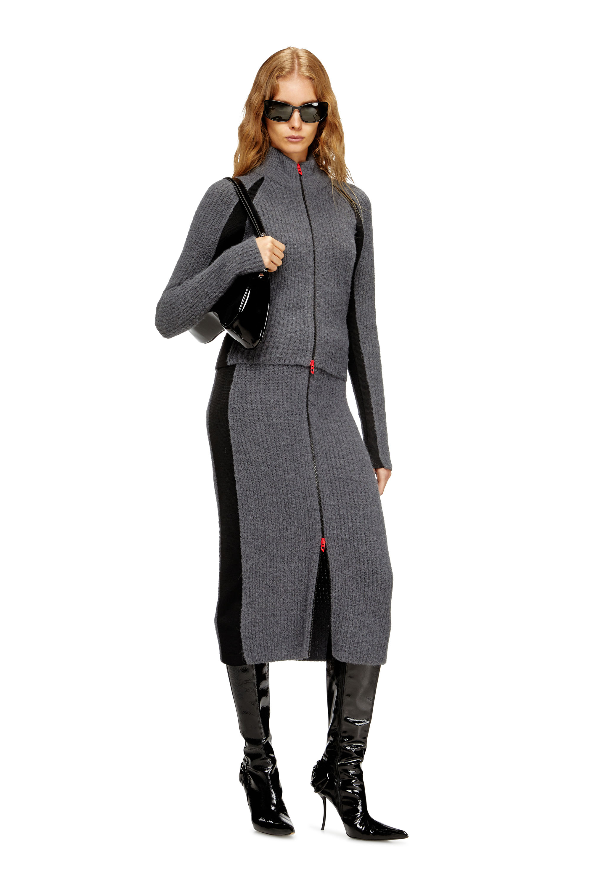 M-LOUSI, Grey Diesel - M-LOUSI, Woman's Midi skirt in alpaca with front zipper in Grey - 1