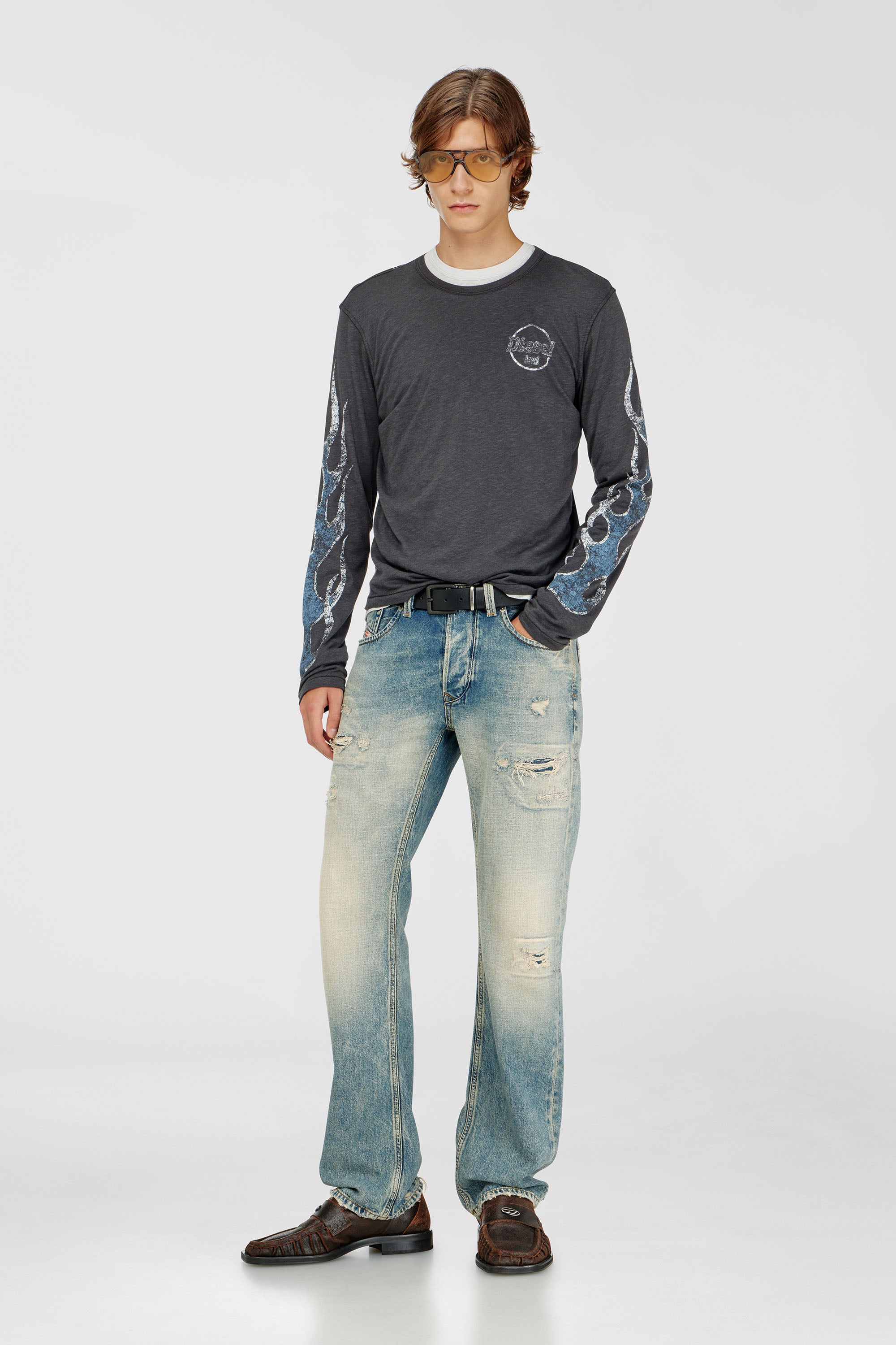 Long-sleeve T-shirt in slub jersey with crack print