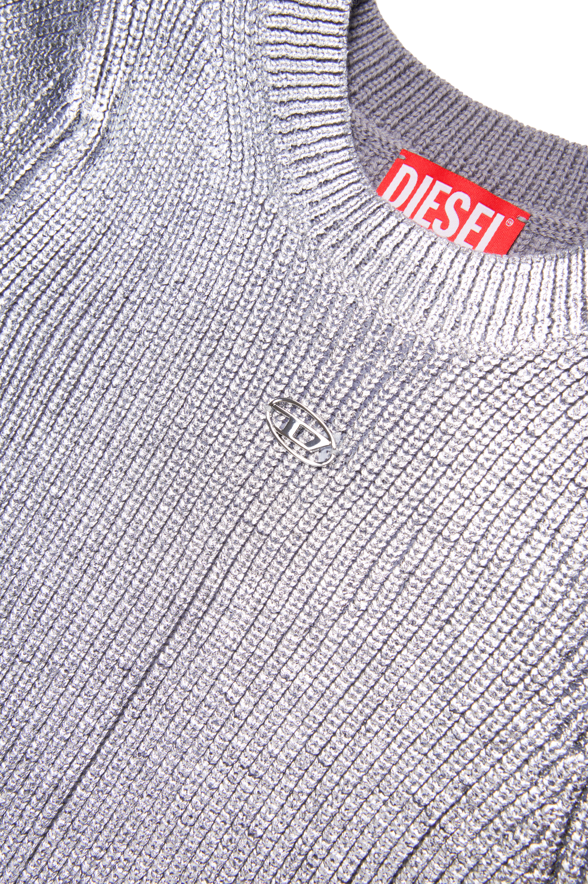 Diesel - DSILVLONG, Woman Metallic dress in coated knit in Silver - Image 4