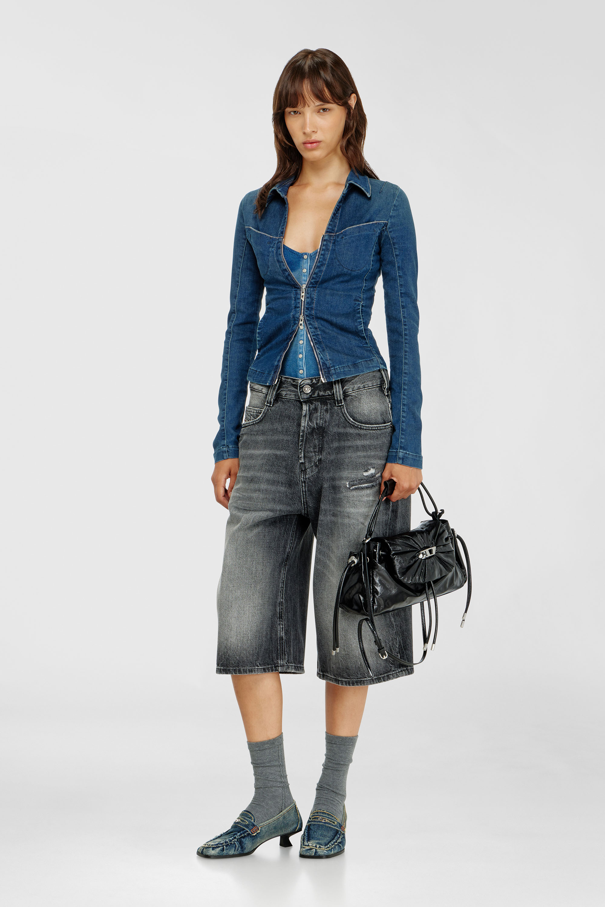 Full-zip shirt in denim
