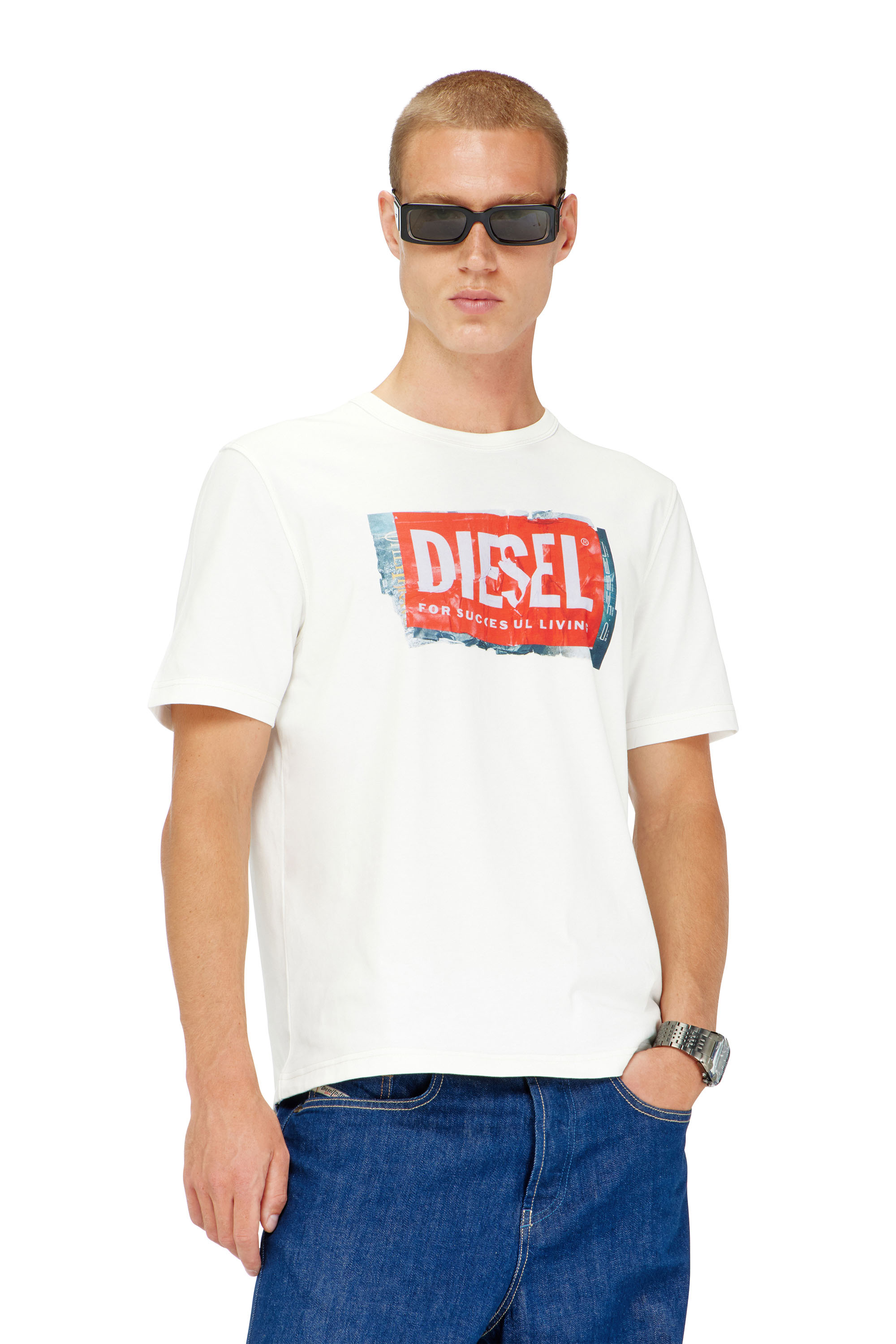 Diesel - T-ADJUST-Q6, Man's T-shirt with crumpled-effect logo in White - 3