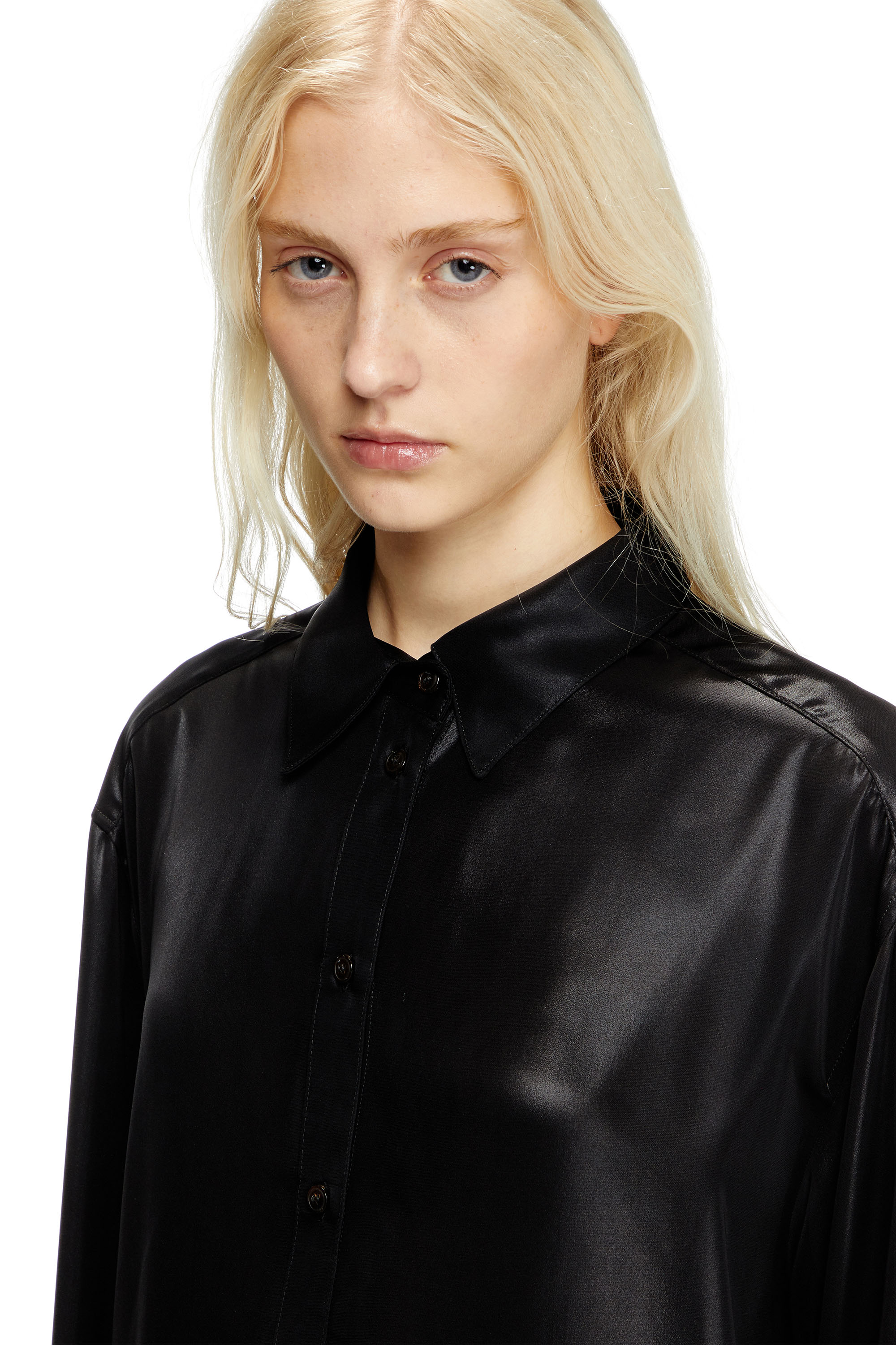 S-SIMPLY-C-WN-Q1, Black Diesel - S-SIMPLY-C-WN-Q1, Woman's Fluid shirt in laminated fabric in Black - 5