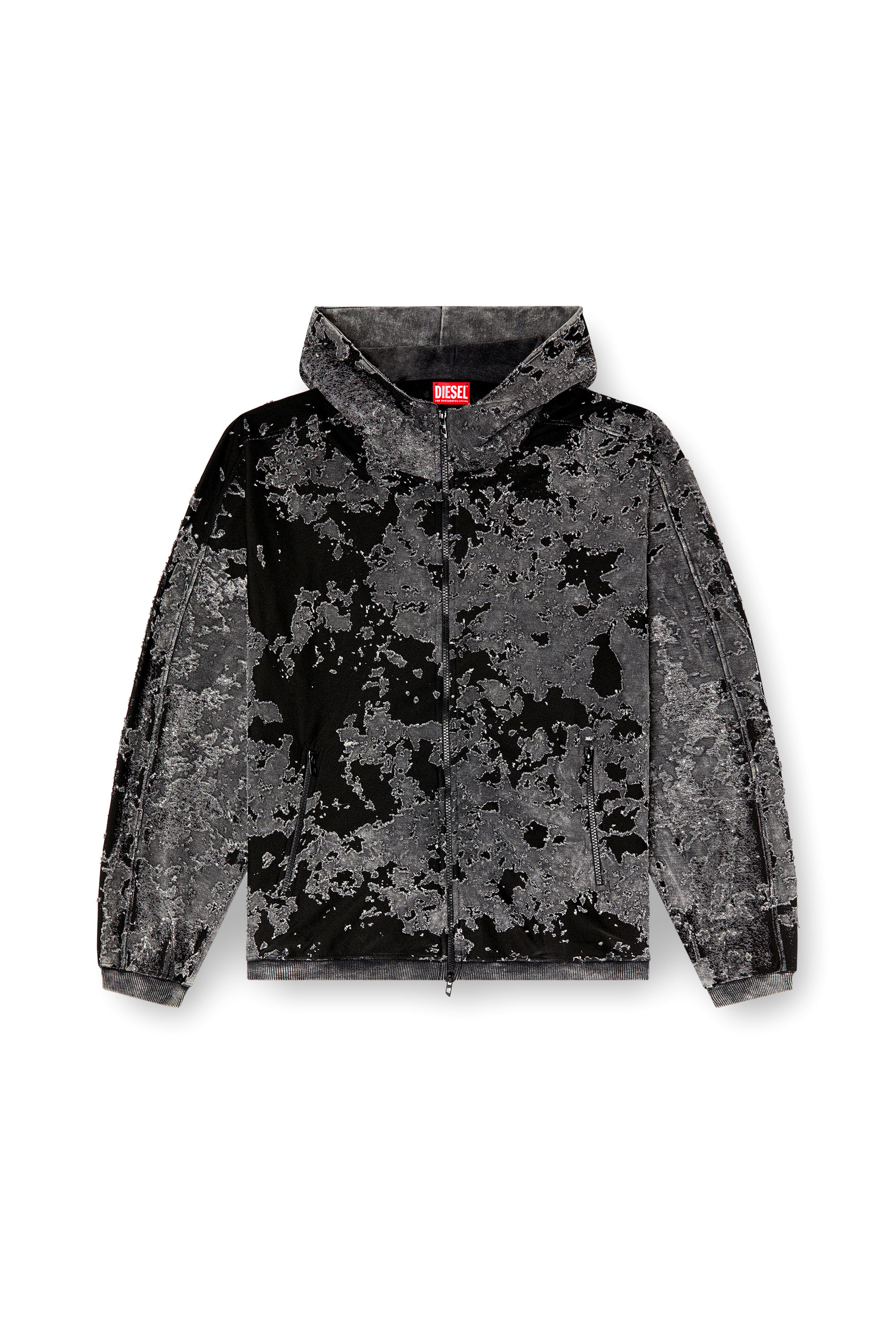 Diesel - S-IRTA, Man's Burnout hoodie with camo effect in Black - 3