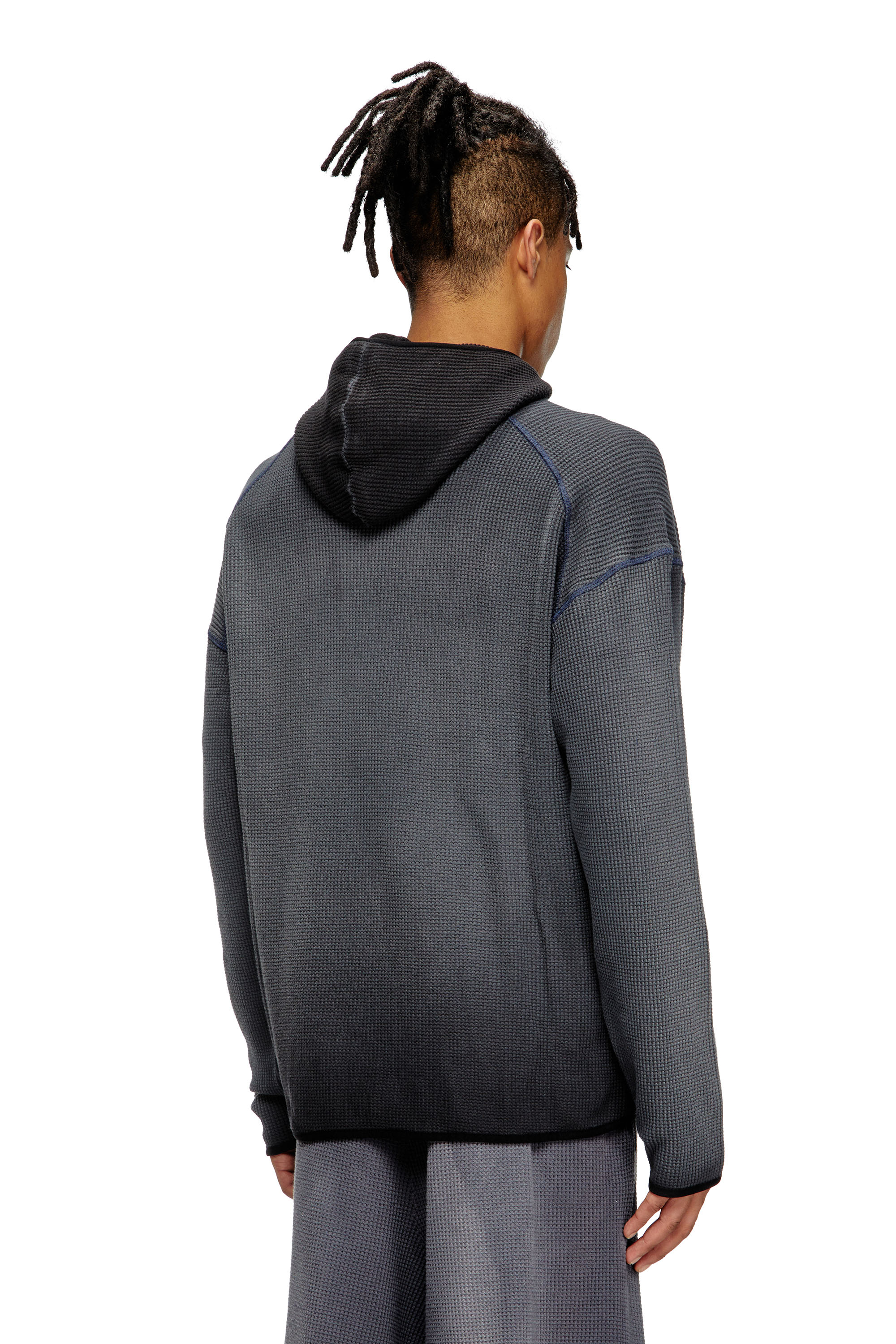 Diesel - S-WAF-HOOD-NEW, Man's Faded waffle hoodie with graphic print in Black - 4