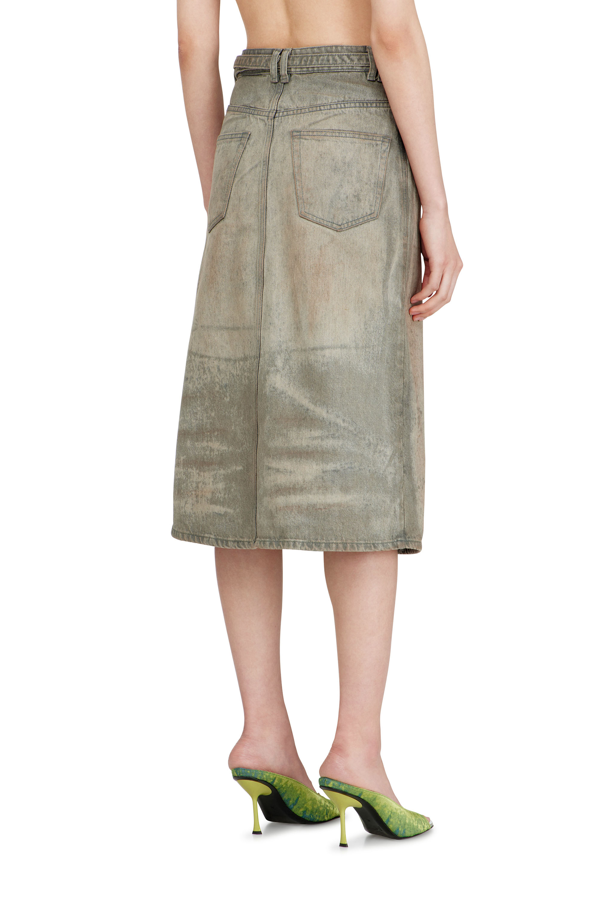 Diesel - DE-MORIKA-FSI, Woman's Midi skirt in cotton-hemp satin denim in Grey - 4
