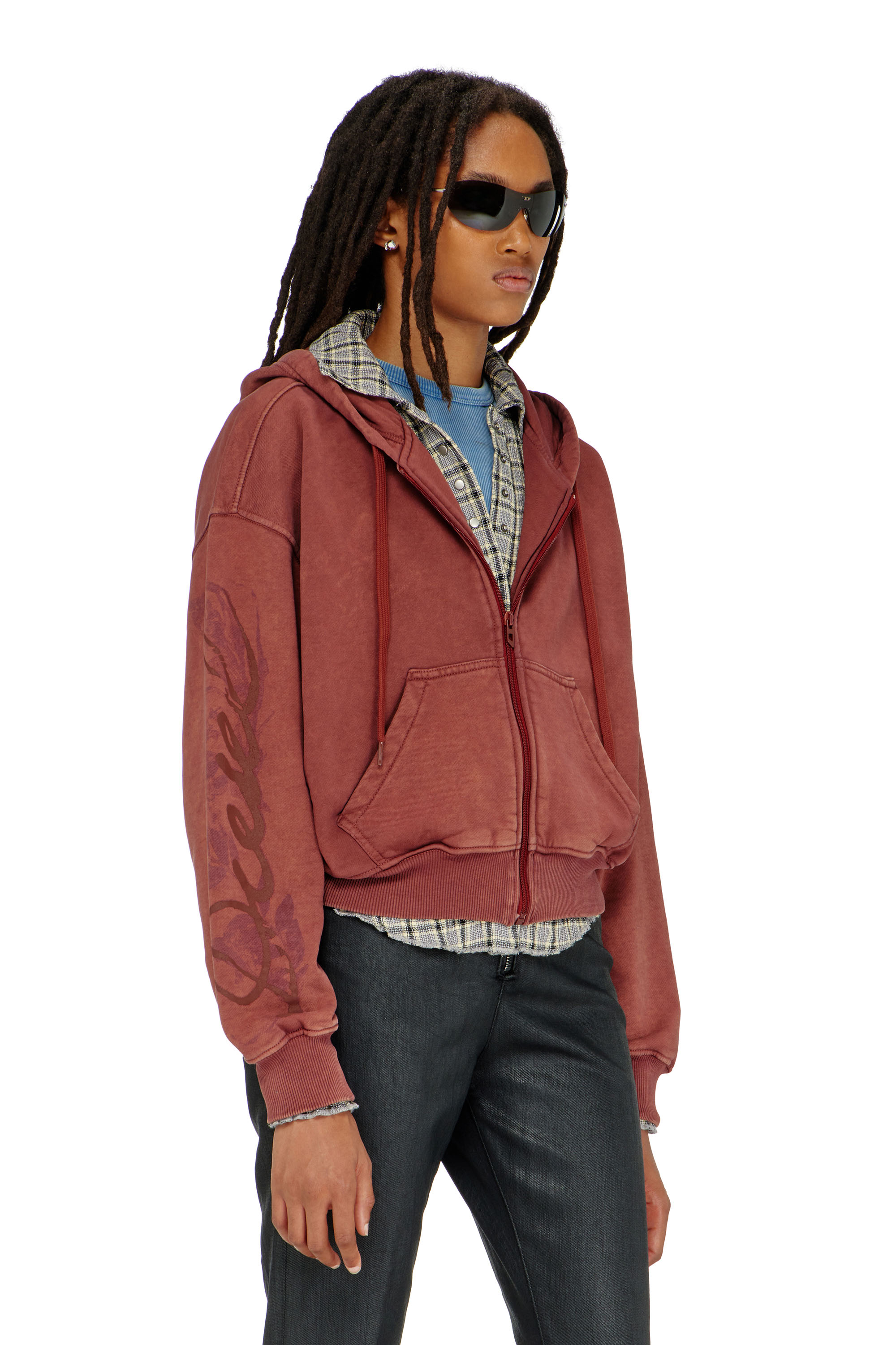 Diesel - F-ELYCY, Woman's Zip-up hoodie with puff-print floral logo in null - 3