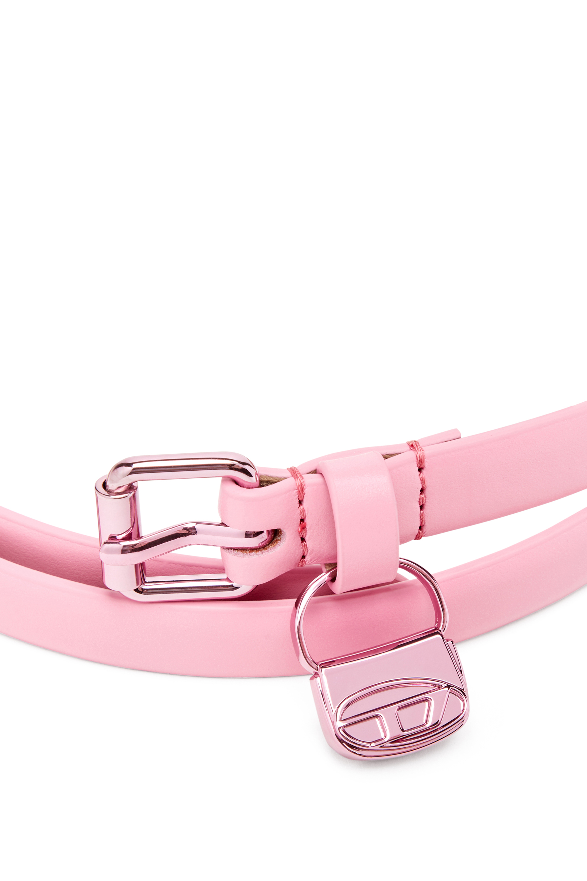 Diesel - B-CHARM HIP, Woman's Slim leather belt with 1DR bag charm in Pink - 3