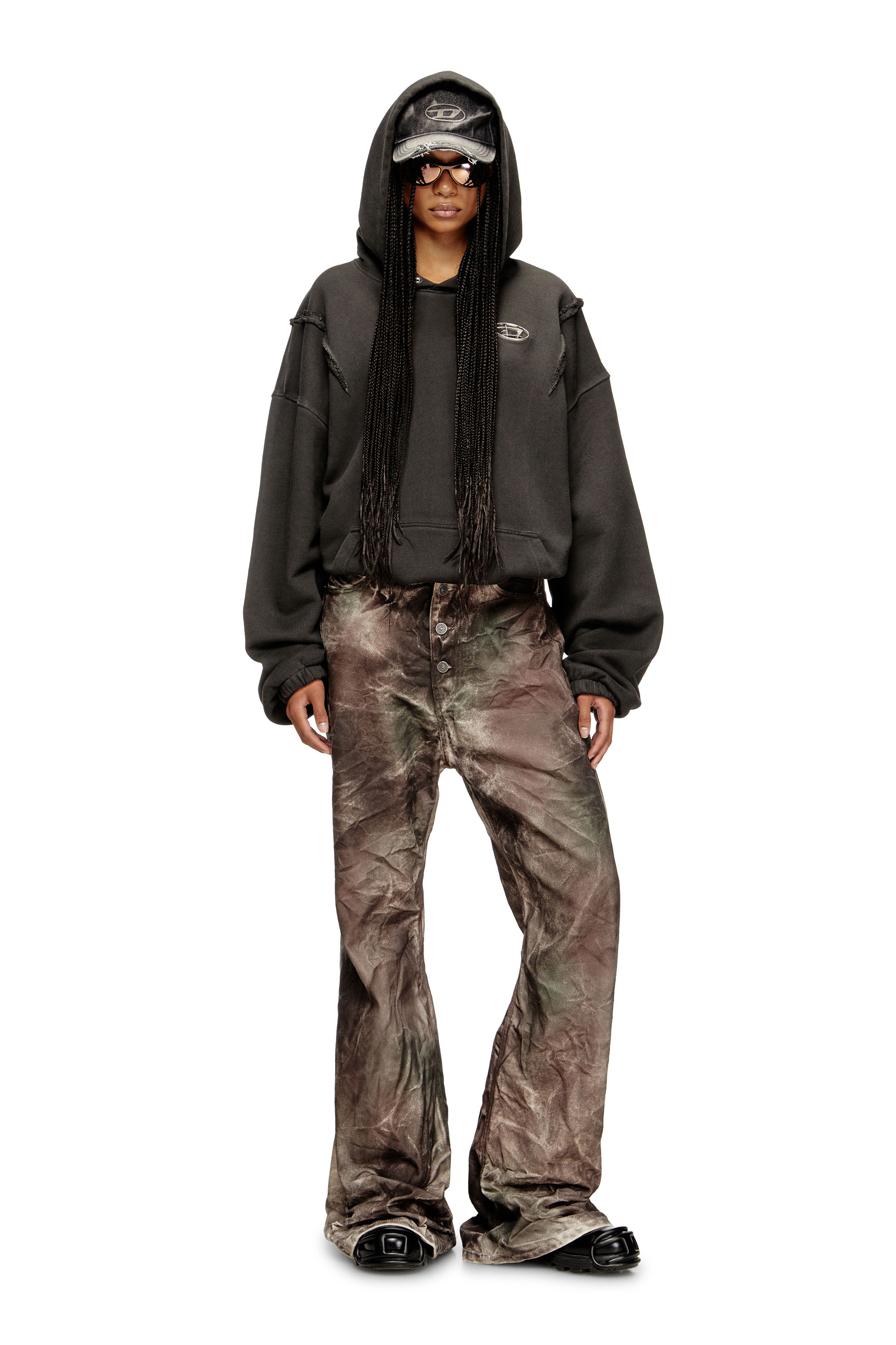 P-THUG-PANT, Brown/Green Diesel - P-THUG-PANT, Unisex's Pants in crinkled camo canvas in Brown/Green - 7