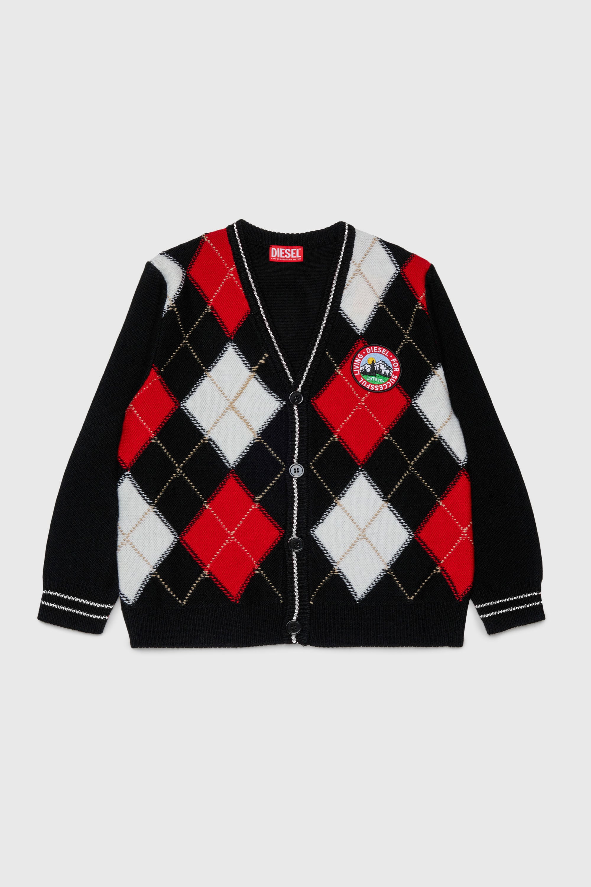 Diesel - KROMYCARDIGAN OVER, Unisex's Wool-blend cardigan with argyle motif in Black - 1