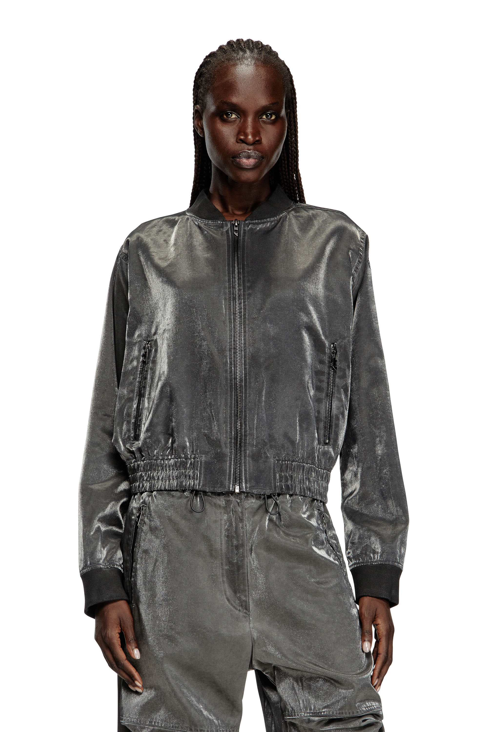 Diesel - G-HOST, Woman's Satin bomber jacket in Dark grey - 1