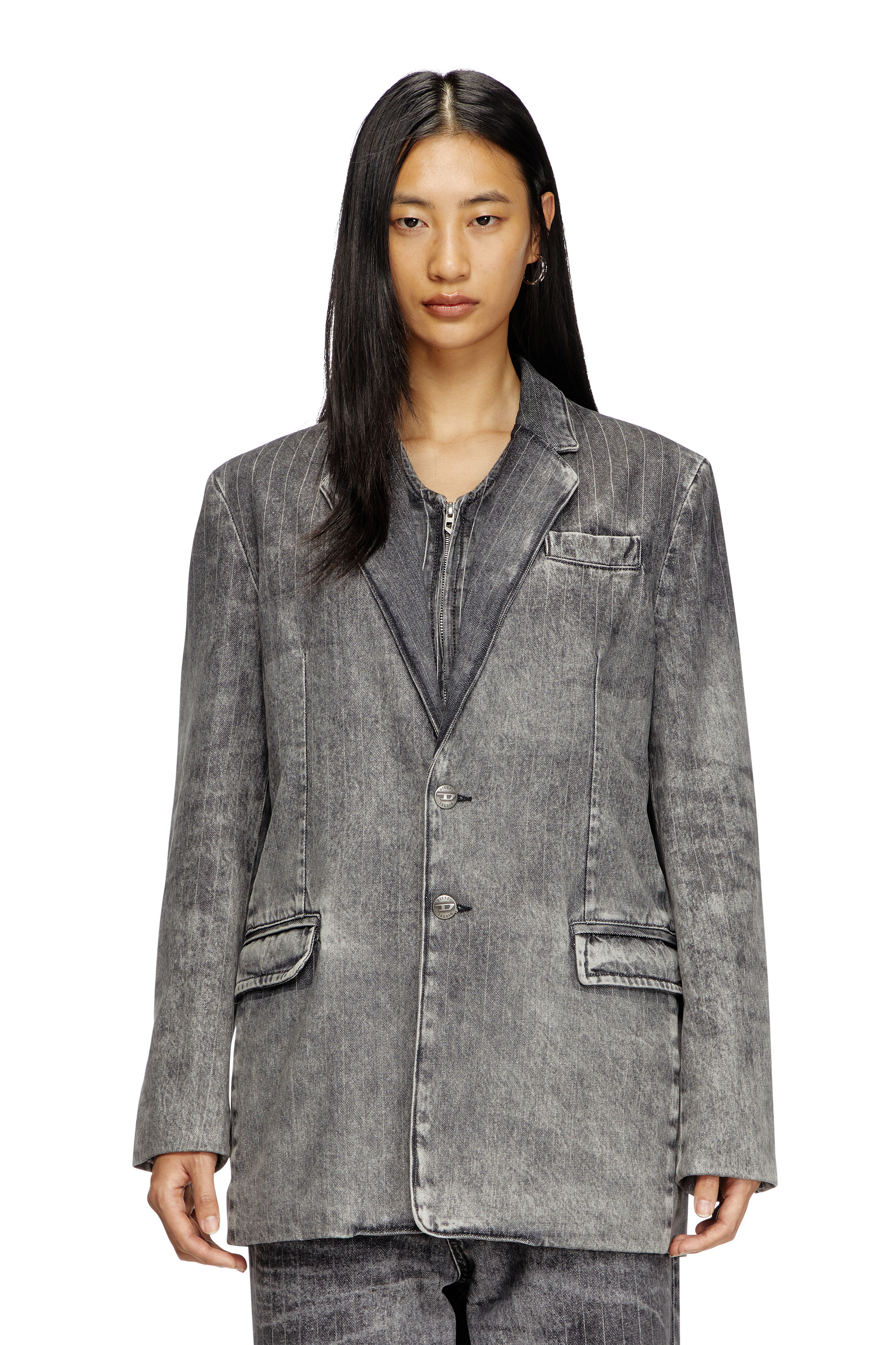 Diesel - D-REGER-S, Unisex's Blazer in tailoring pinstripe denim in Black - 1