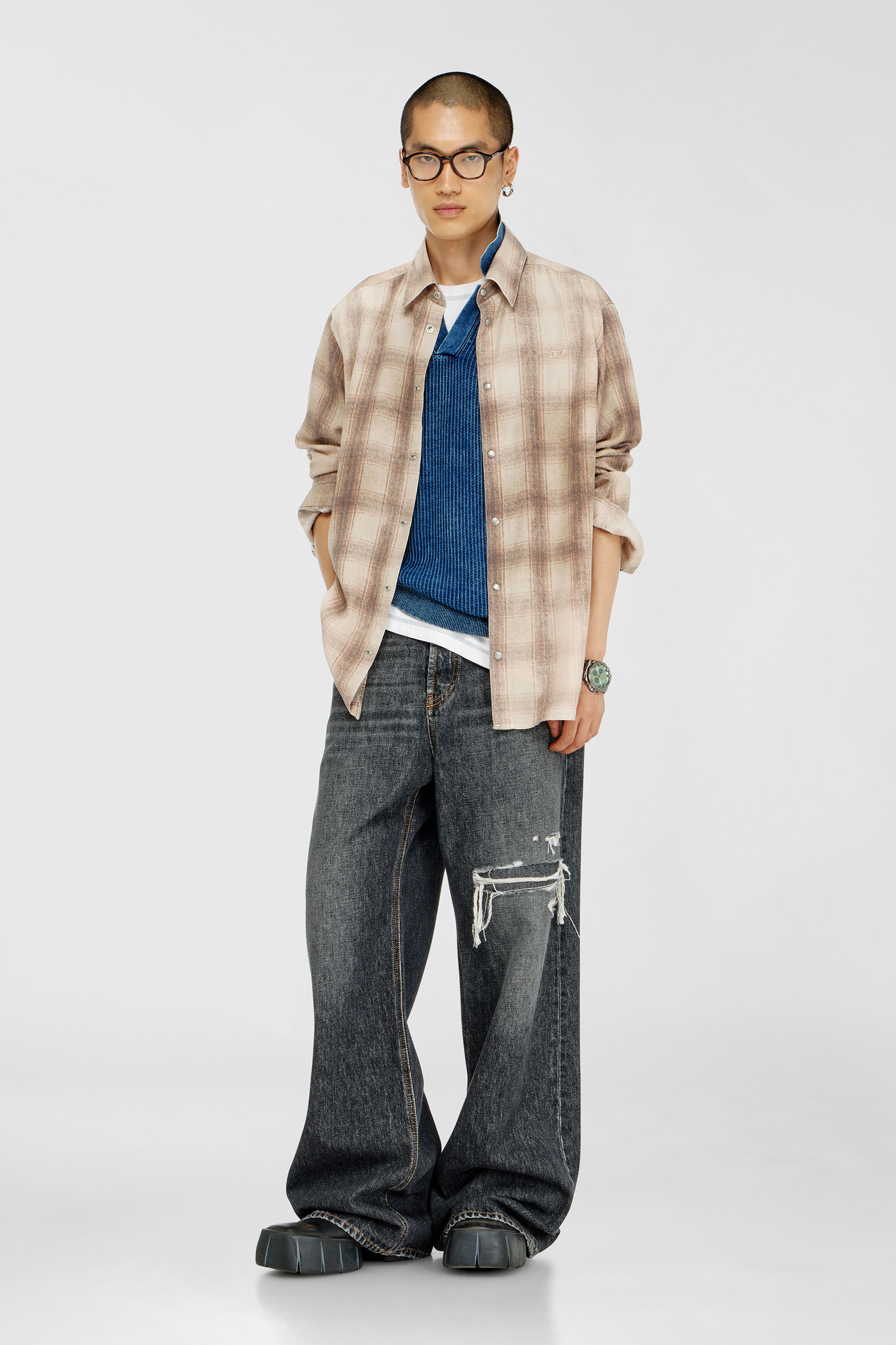 Check shirt in fluid fabric