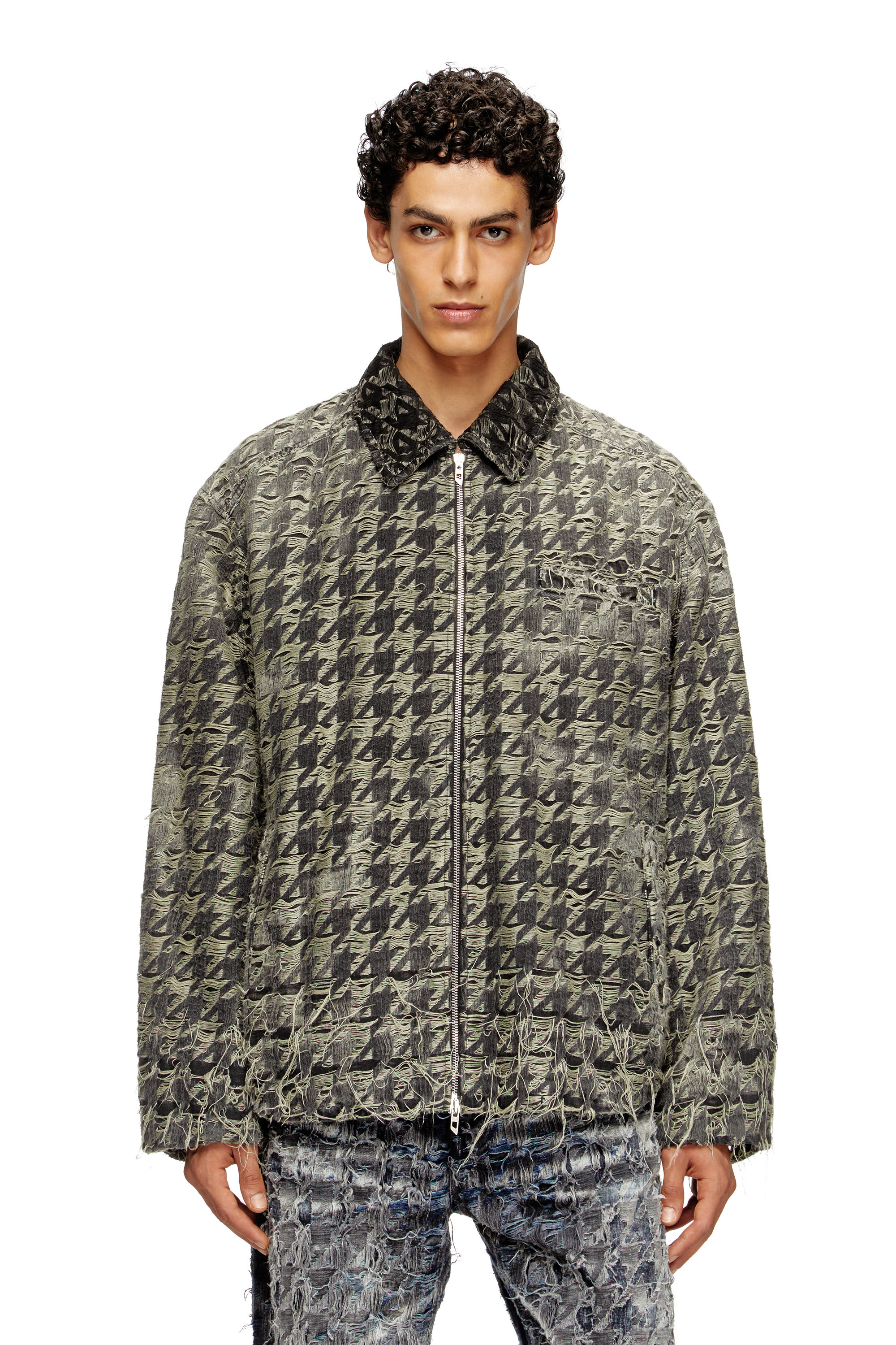 Diesel - D-ELMO-FSH, Man's Jacket in houndstooth-weave denim in Black/White - 1