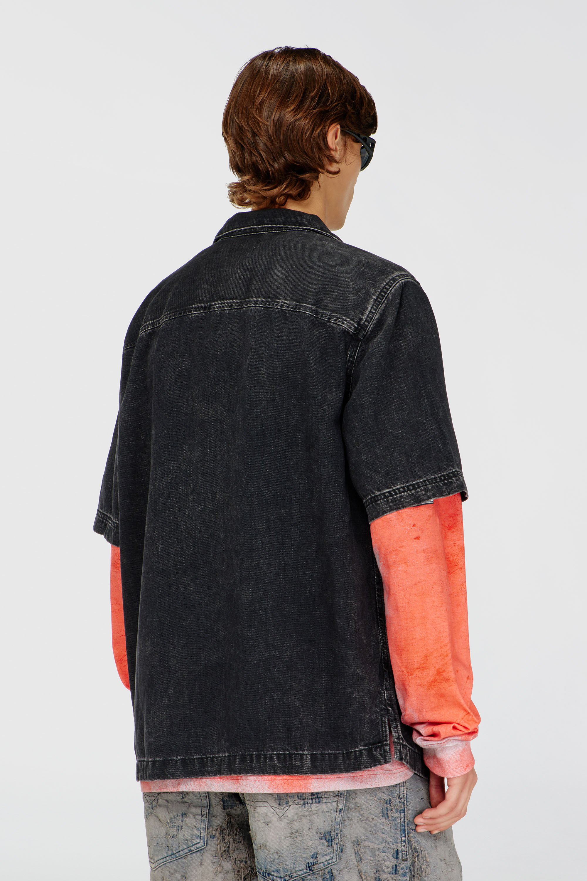Diesel - D-PAROSHORT, Man's Bowling shirt in denim in Black - 4