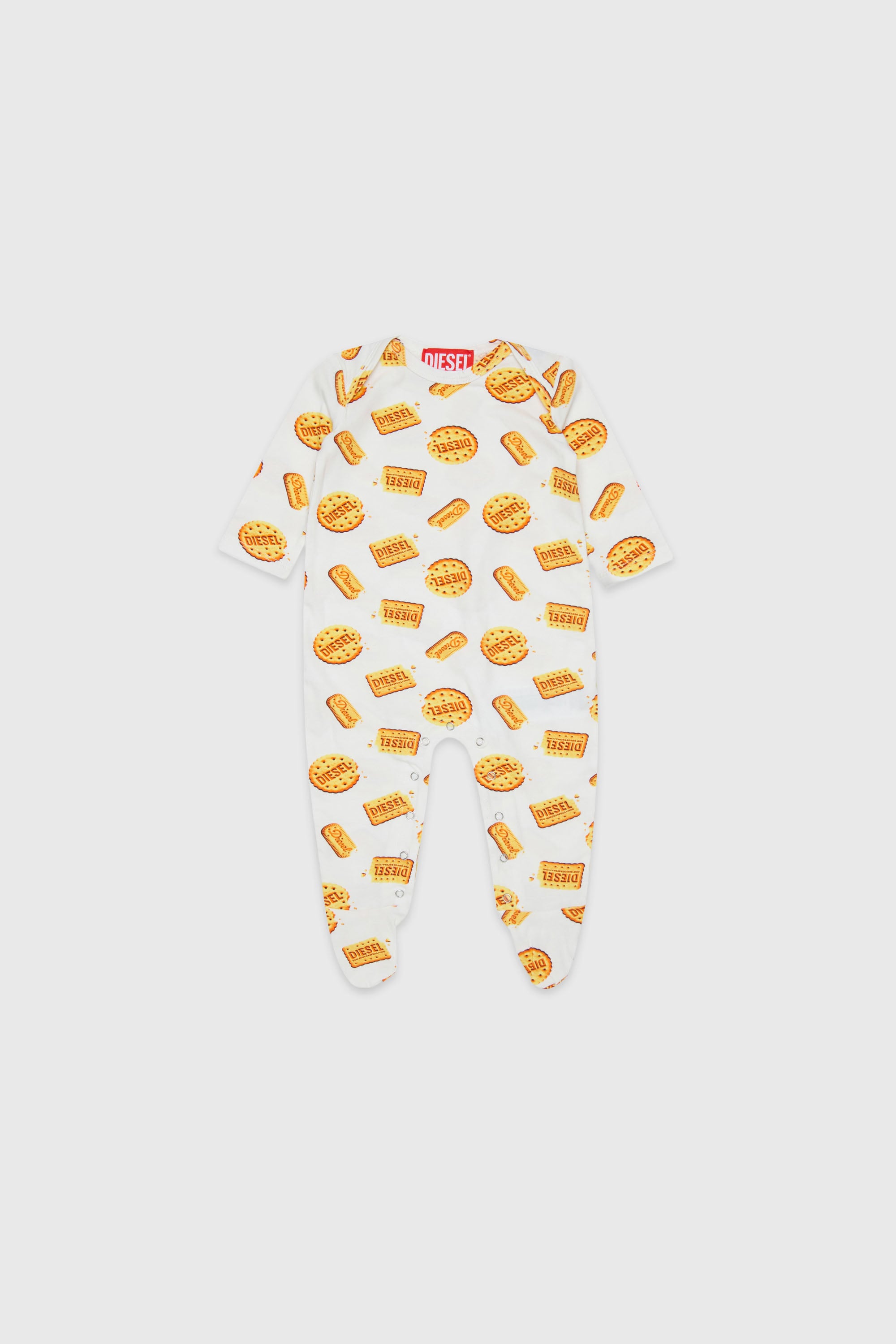 Diesel - UNNY-NB, Unisex's Newborn jumpsuit with Diesel biscuit print in White - 1