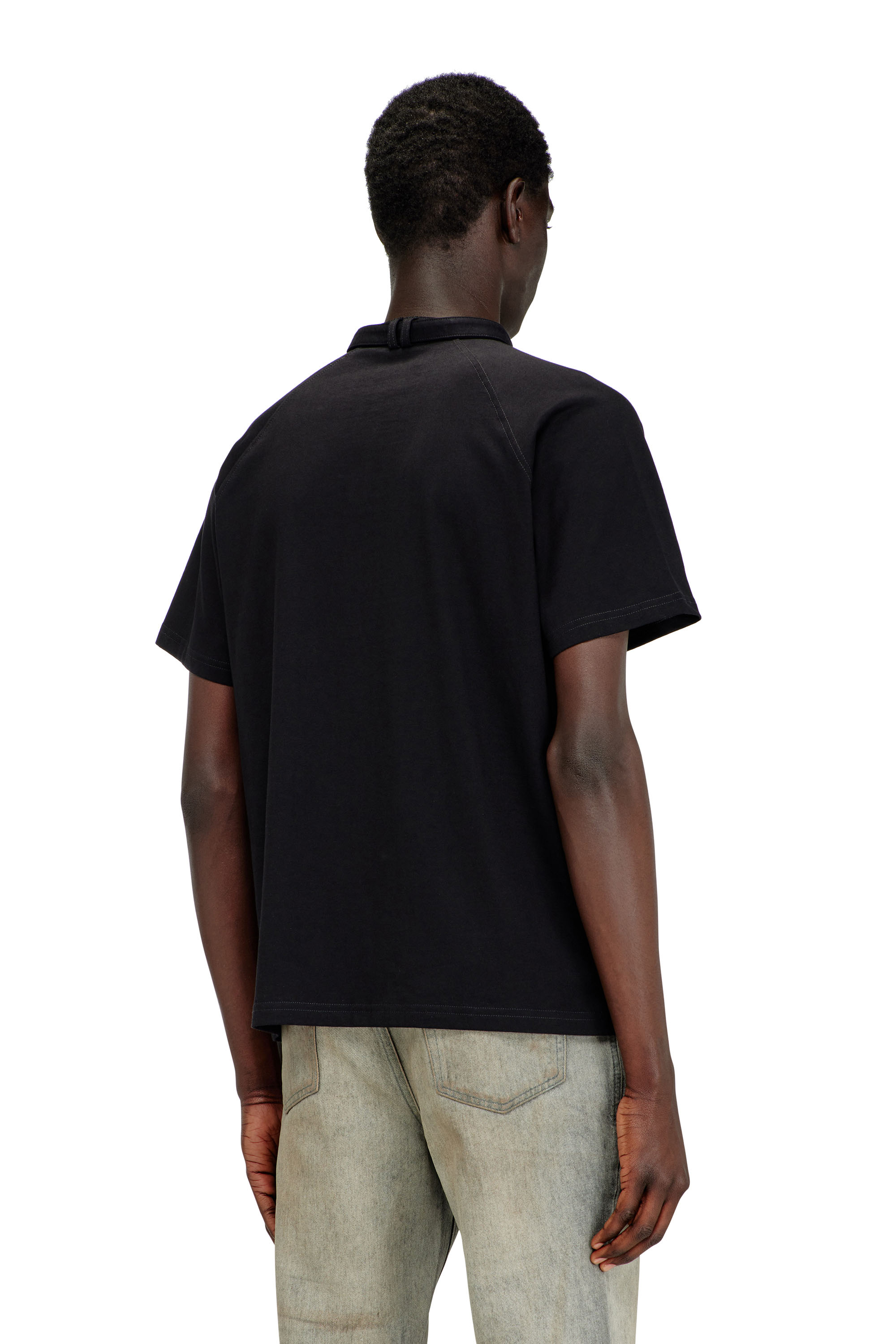 Diesel - T-KAUKO, Man's T-shirt with biker neck strap in Black - 4