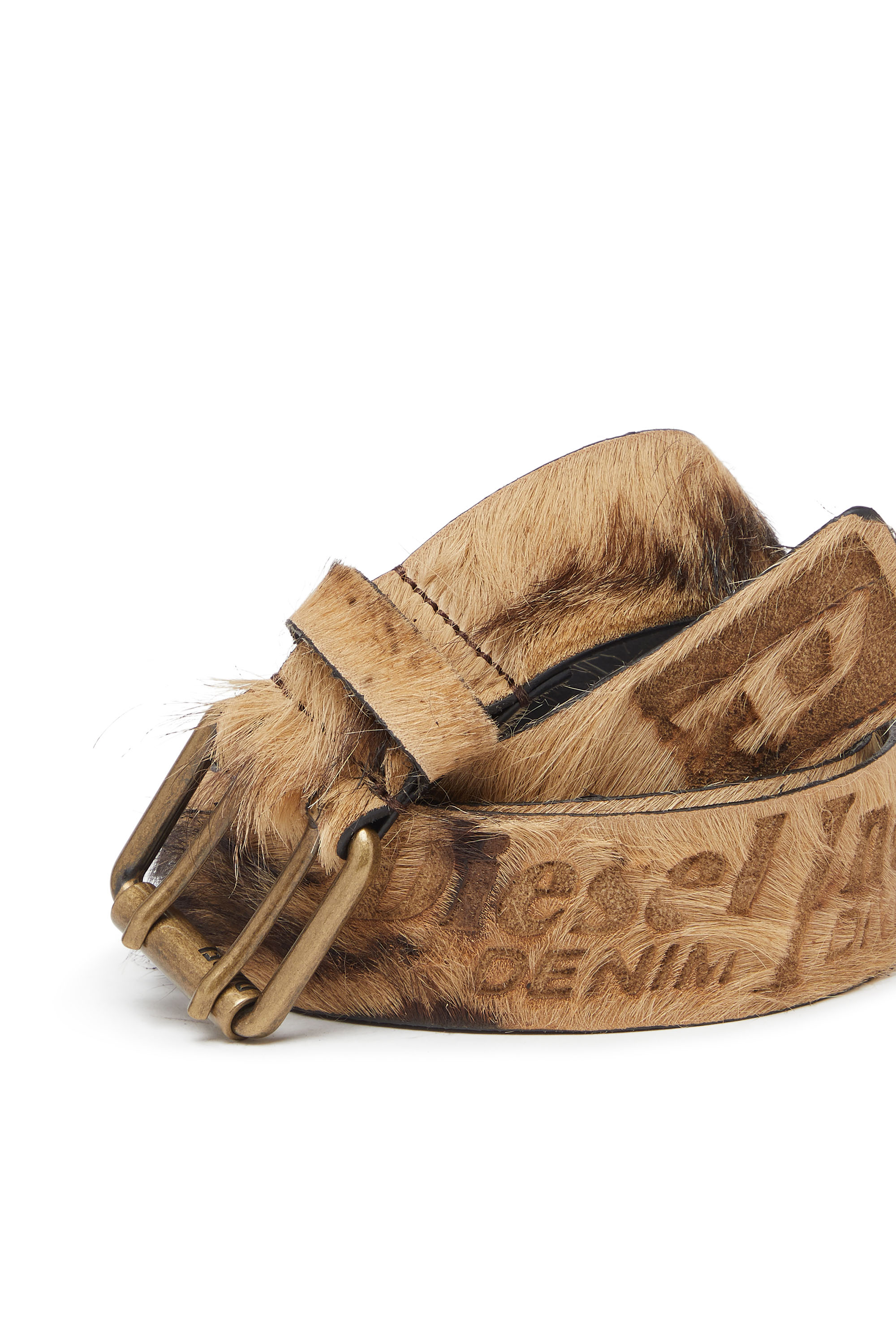B-FLAG-D, Brown Diesel - B-FLAG-D, Unisex's 4cm belt in long-hair leather in Brown - 3