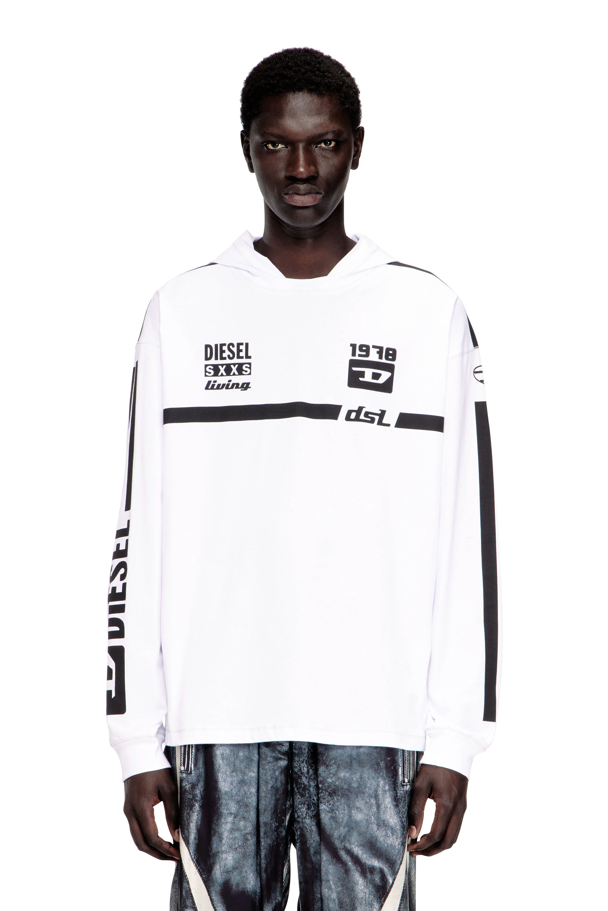 Diesel - T-BOXT-LS-HOOD-RIB, Man's Hoodie T-shirt with contrast graphics in White - 3