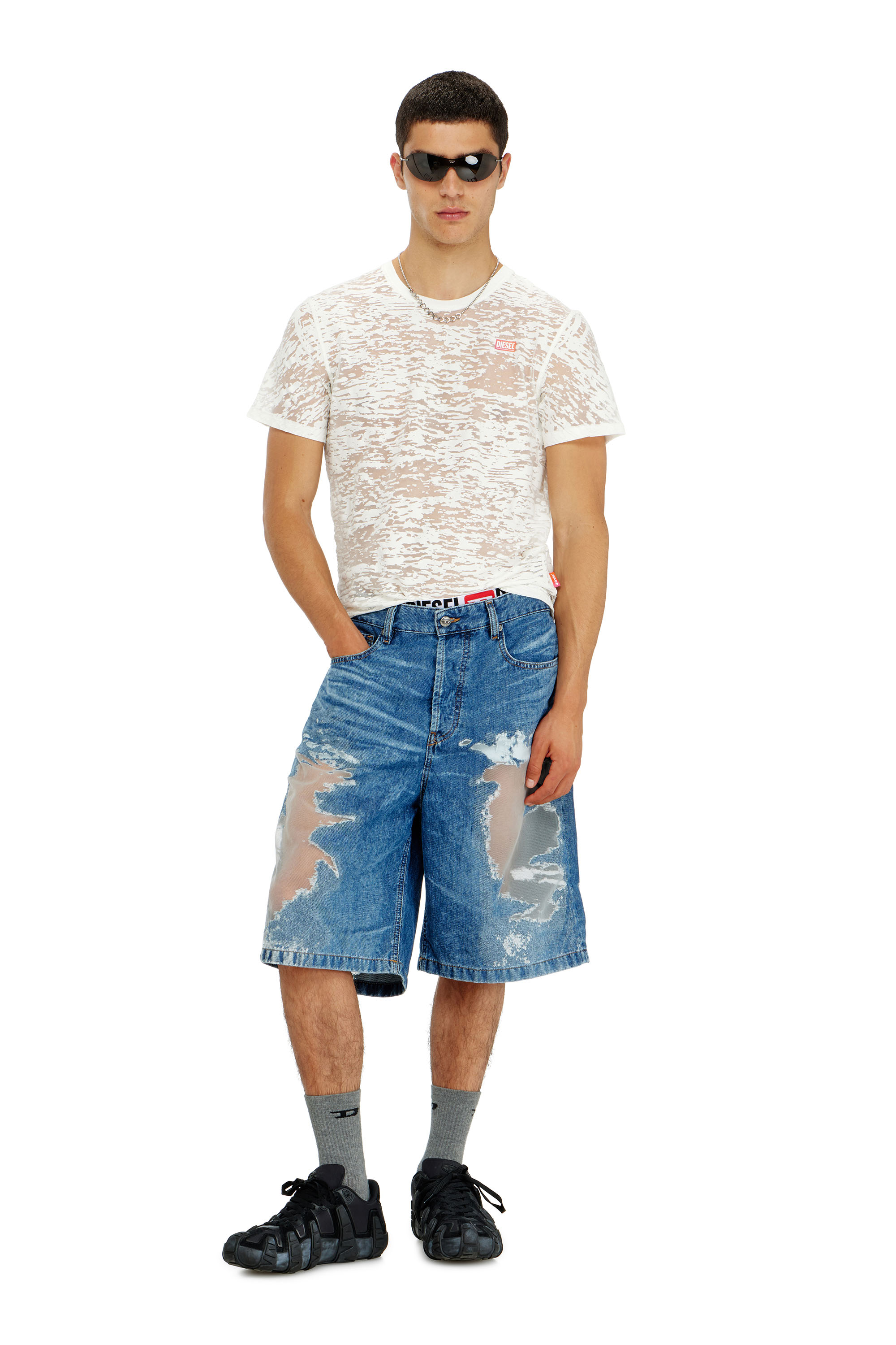 Diesel - PR-T-NOTS-MATI-R, Unisex's T-shirt in all-over devor&eacute; jersey in White - 4