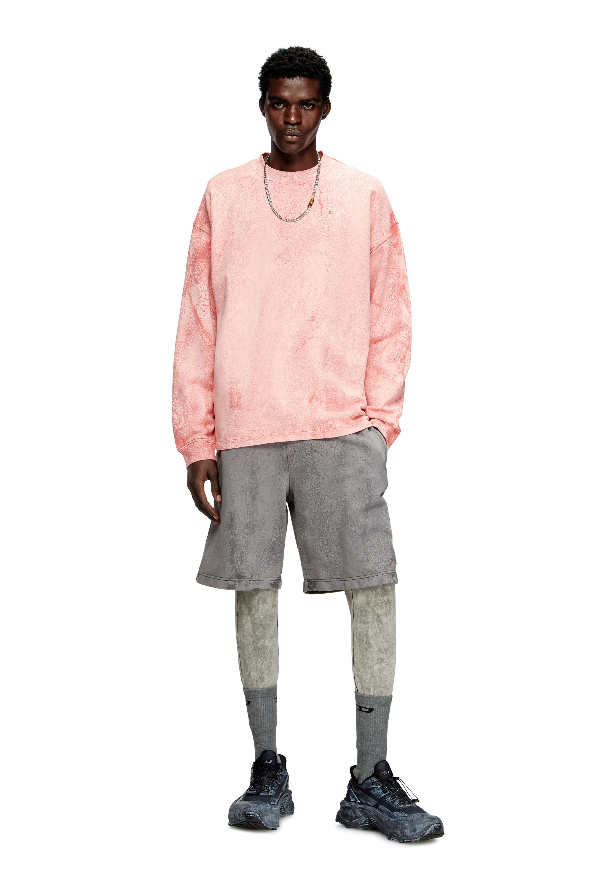 Diesel - S-BAXT-T1, Man's Cracked-effect sweatshirt with micro logo in Pink - 1