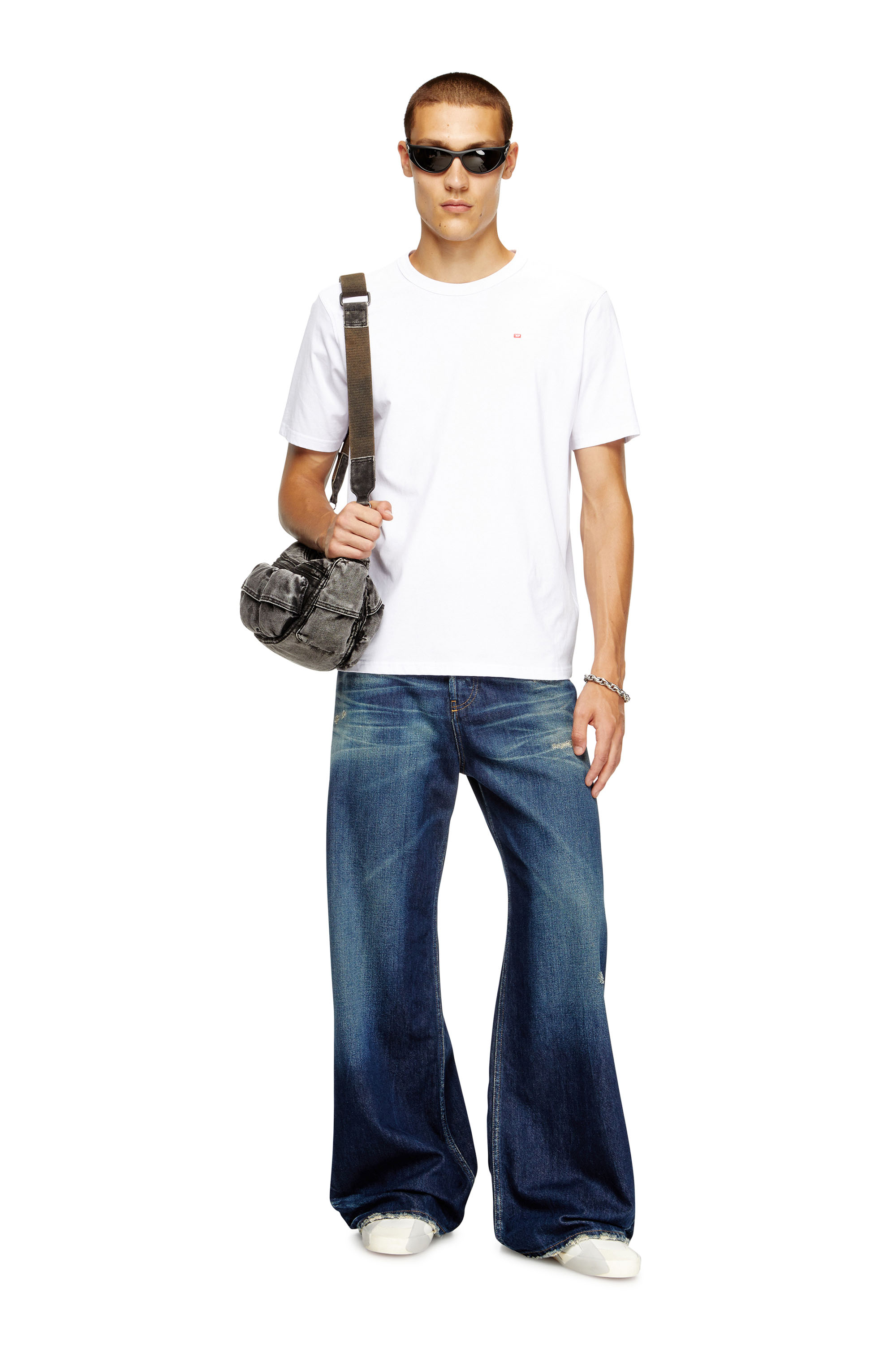 Diesel - T-ADJUST-MICRODIV, Unisex's T-shirt with micro-embroidered logo in White - 2