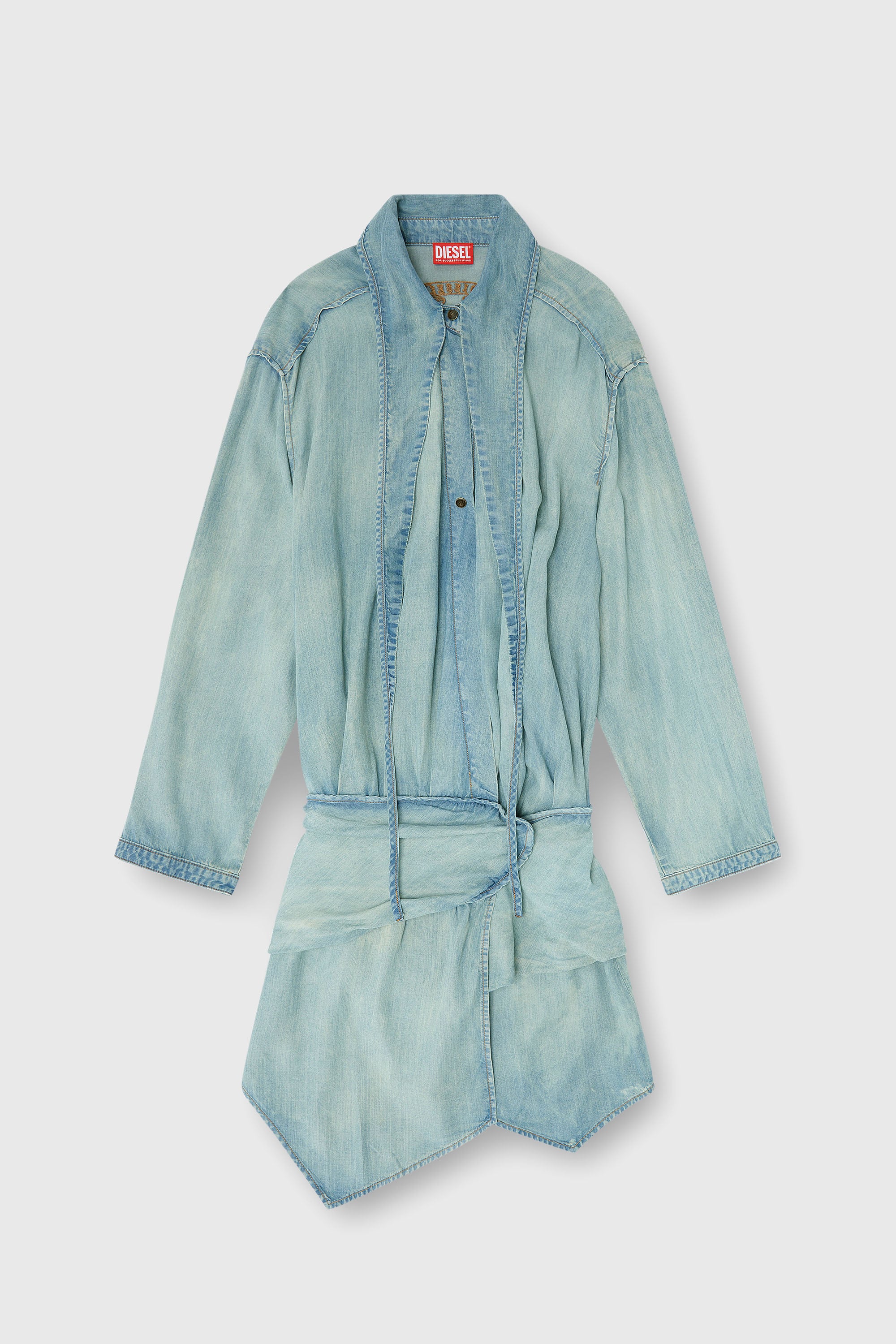 Diesel - DE-TILORA-S, Woman's Oversized draped denim shirt dress in Light Blue - 1