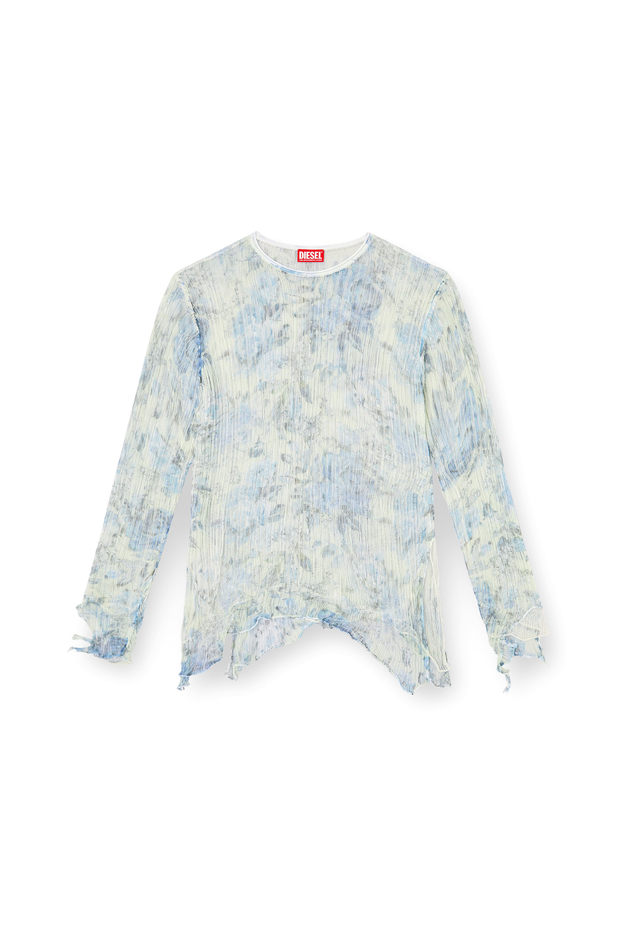 Diesel - K-AASMOS-A, Unisex's Dishevelled knit jumper with floral print in Light Blue - 4