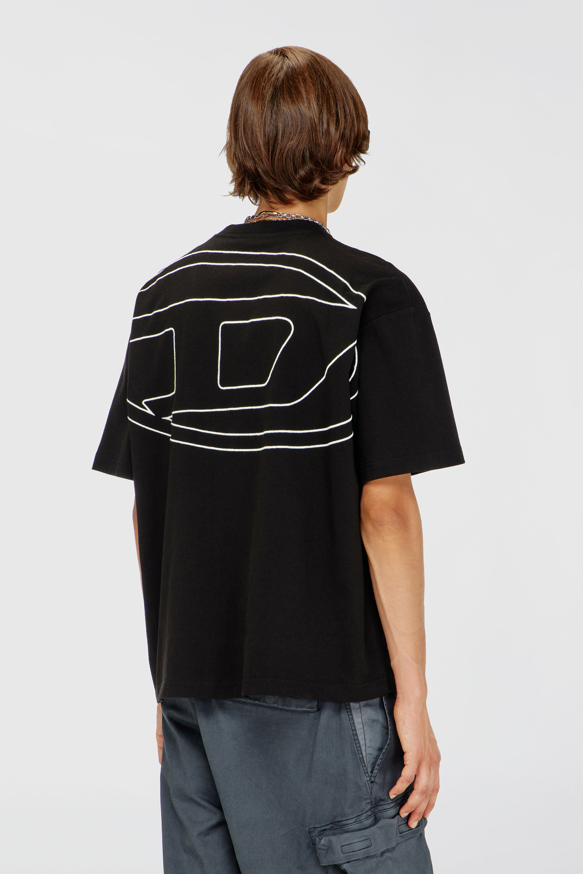 Men's T-shirt with maxi oval D embroidery | Black | Diesel HU
