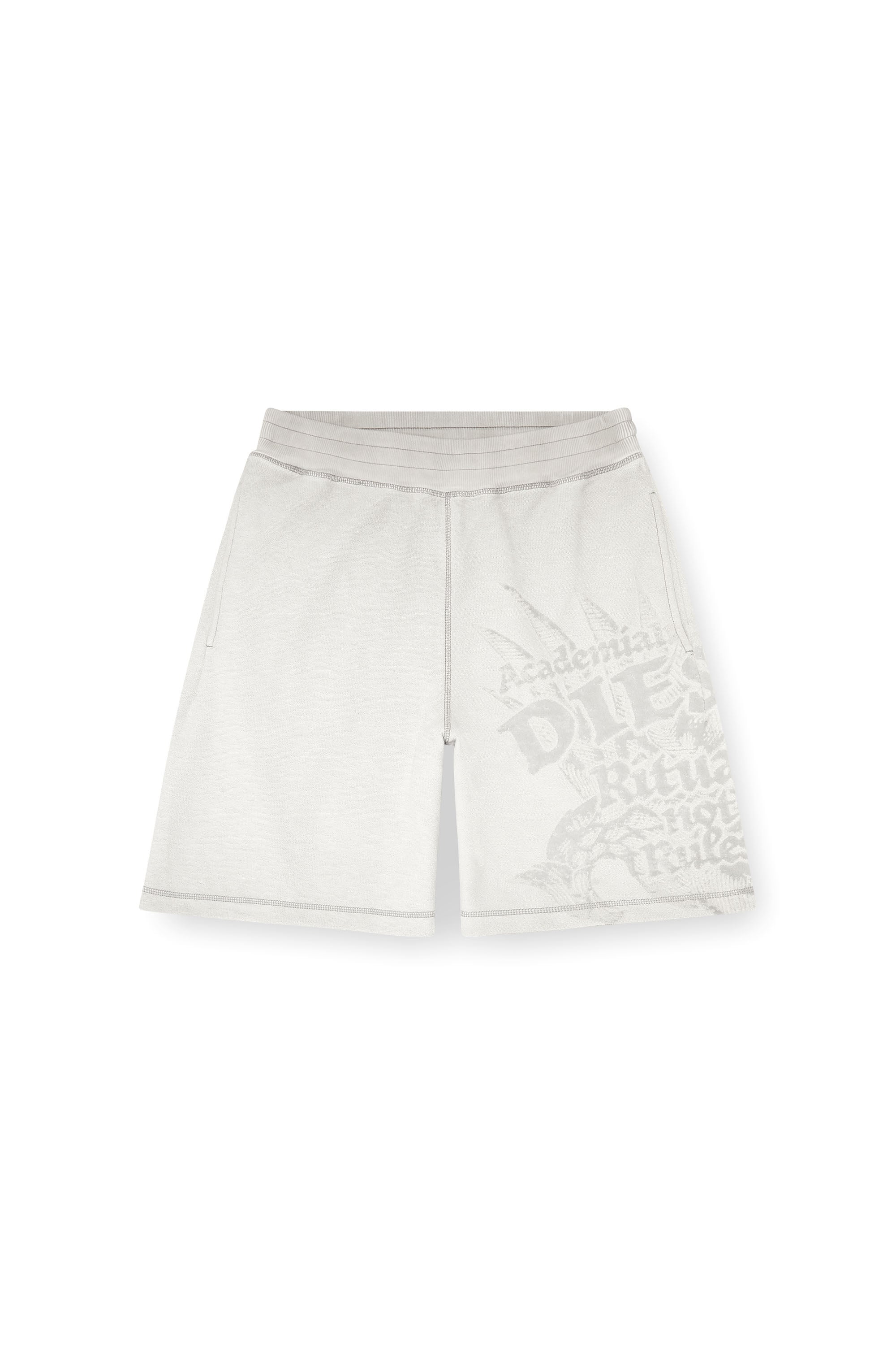 Diesel - P-RAWCROW, Man's Sweatshorts with d&eacute;vor&eacute; motifs in Light Grey - 4