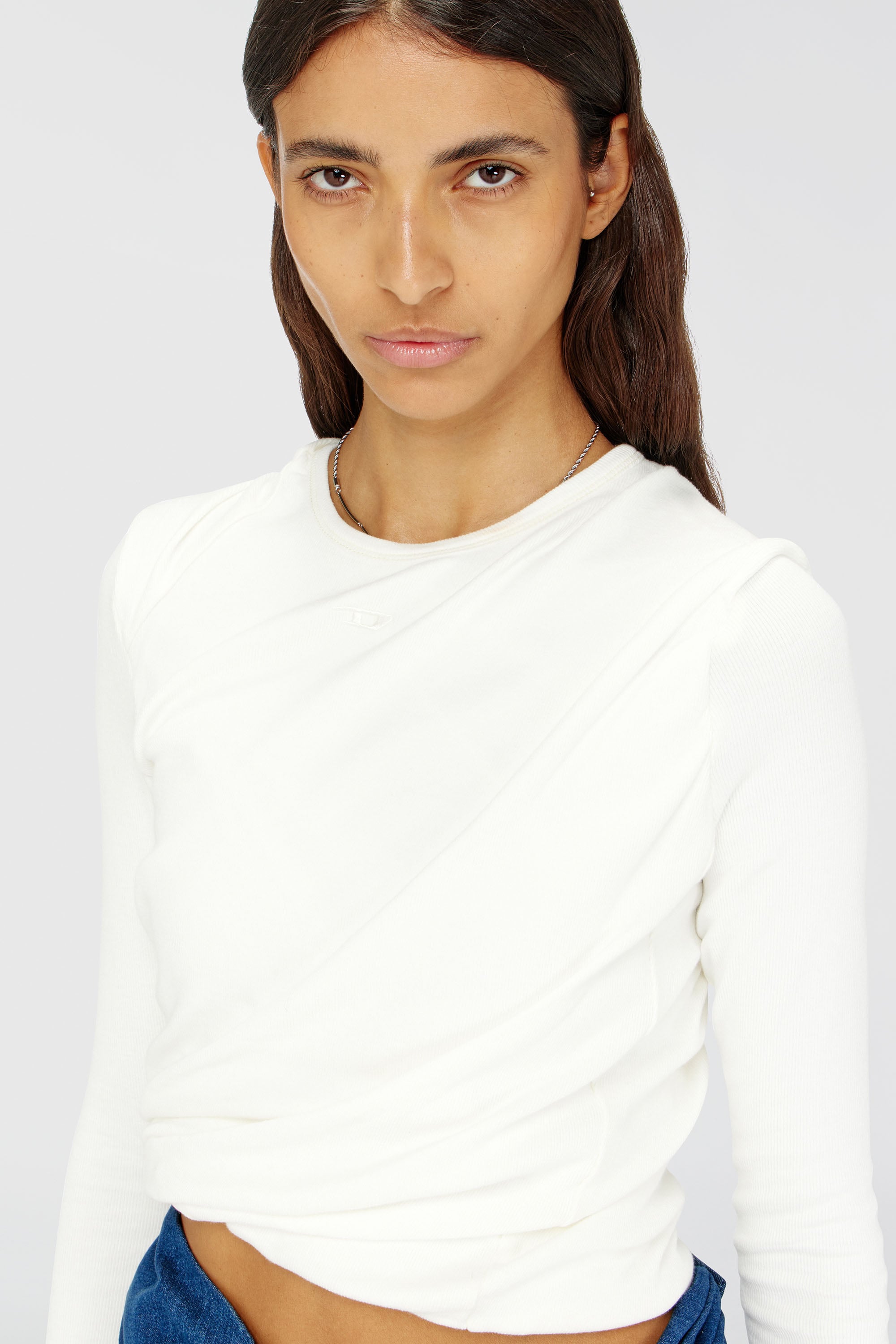 Diesel - T-ASAY-PL, Woman's Rucked-up long-sleeve T-shirt in double-layer jersey in White - 5
