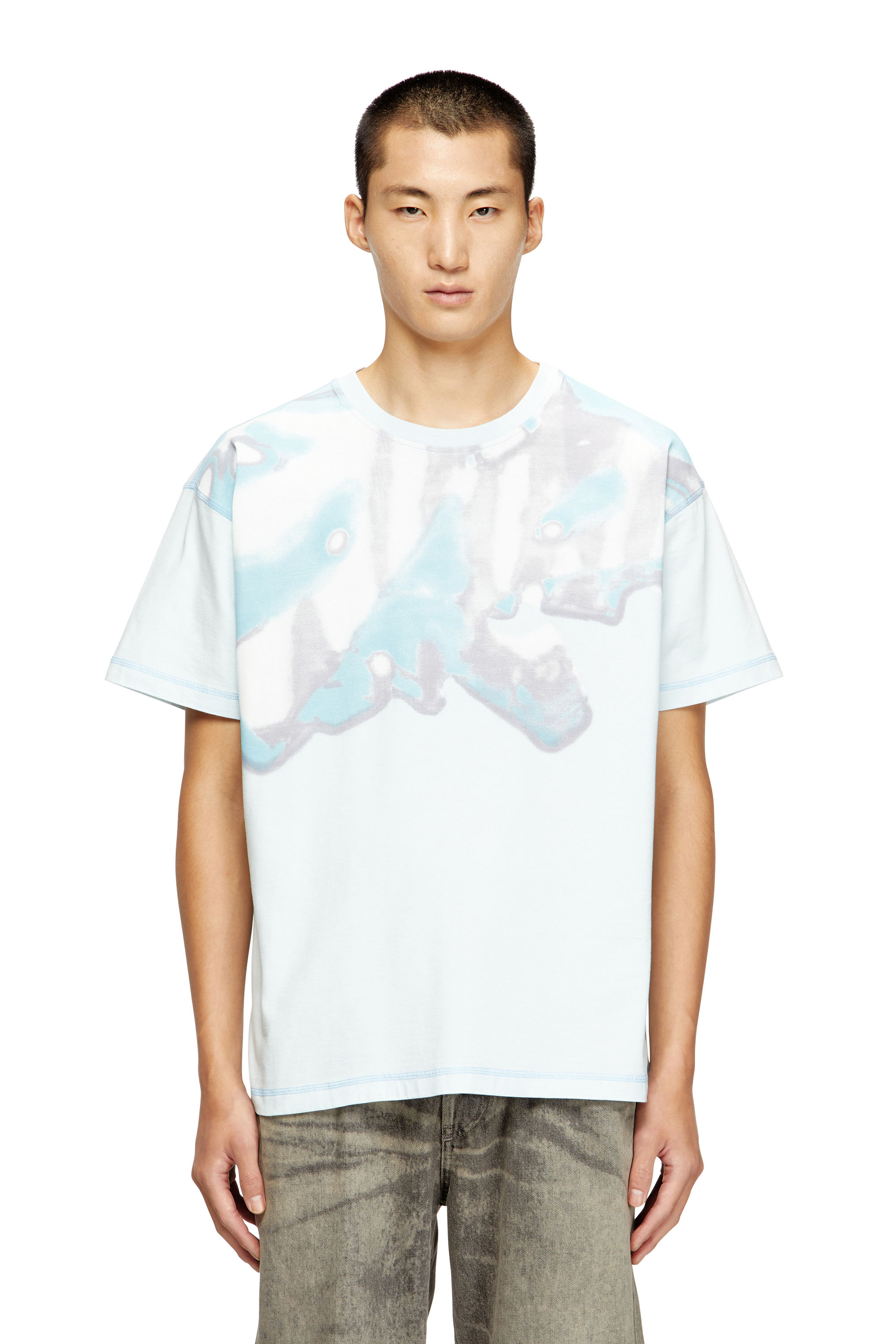 T-GASPARD-IHBJ, Light Blue Diesel - T-GASPARD-IHBJ, Man's T-shirt with faded graphic print in Light Blue - 3