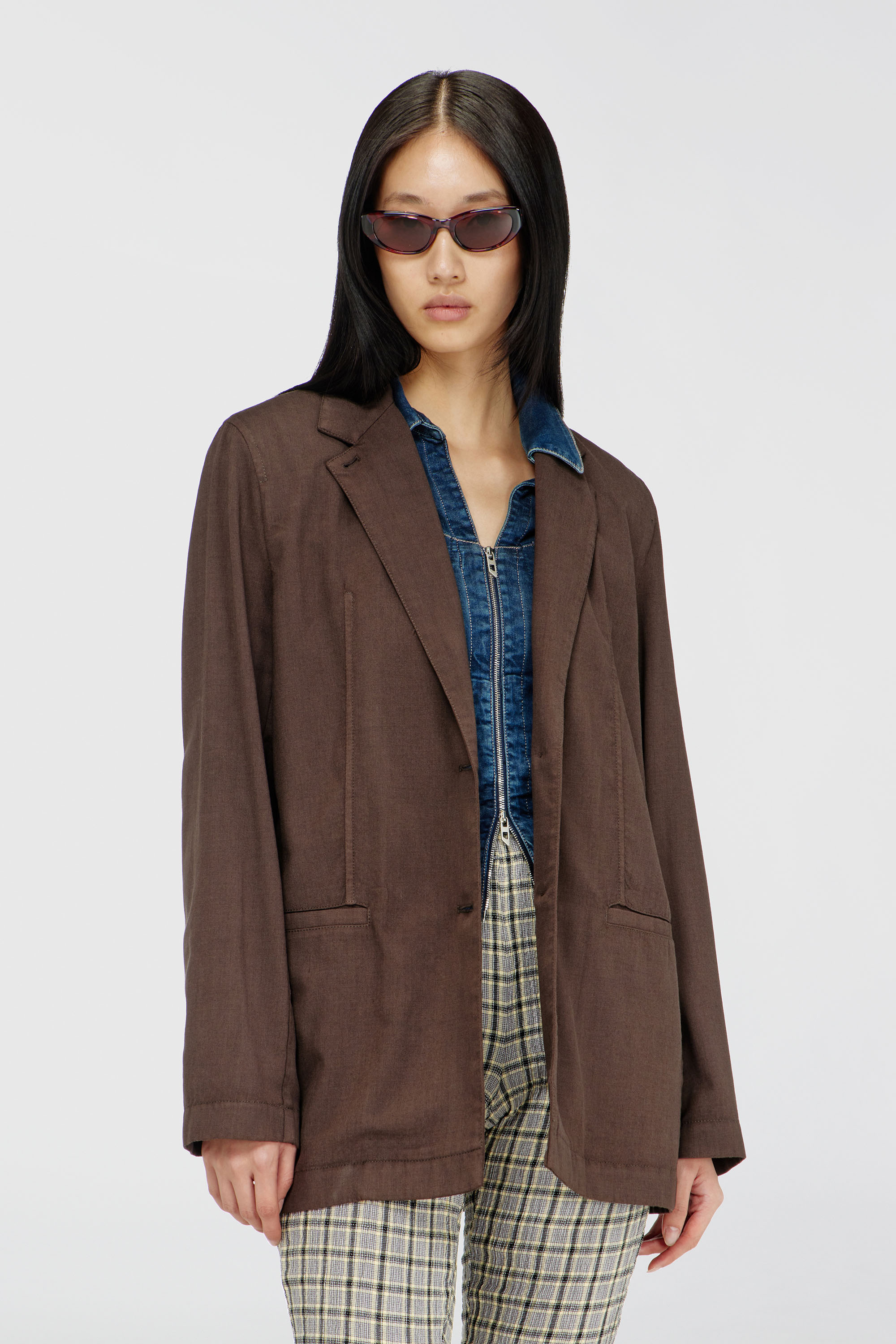 Diesel - G-KESSIER, Woman's Deconstructed blazer in stretch wool in Brown - 1