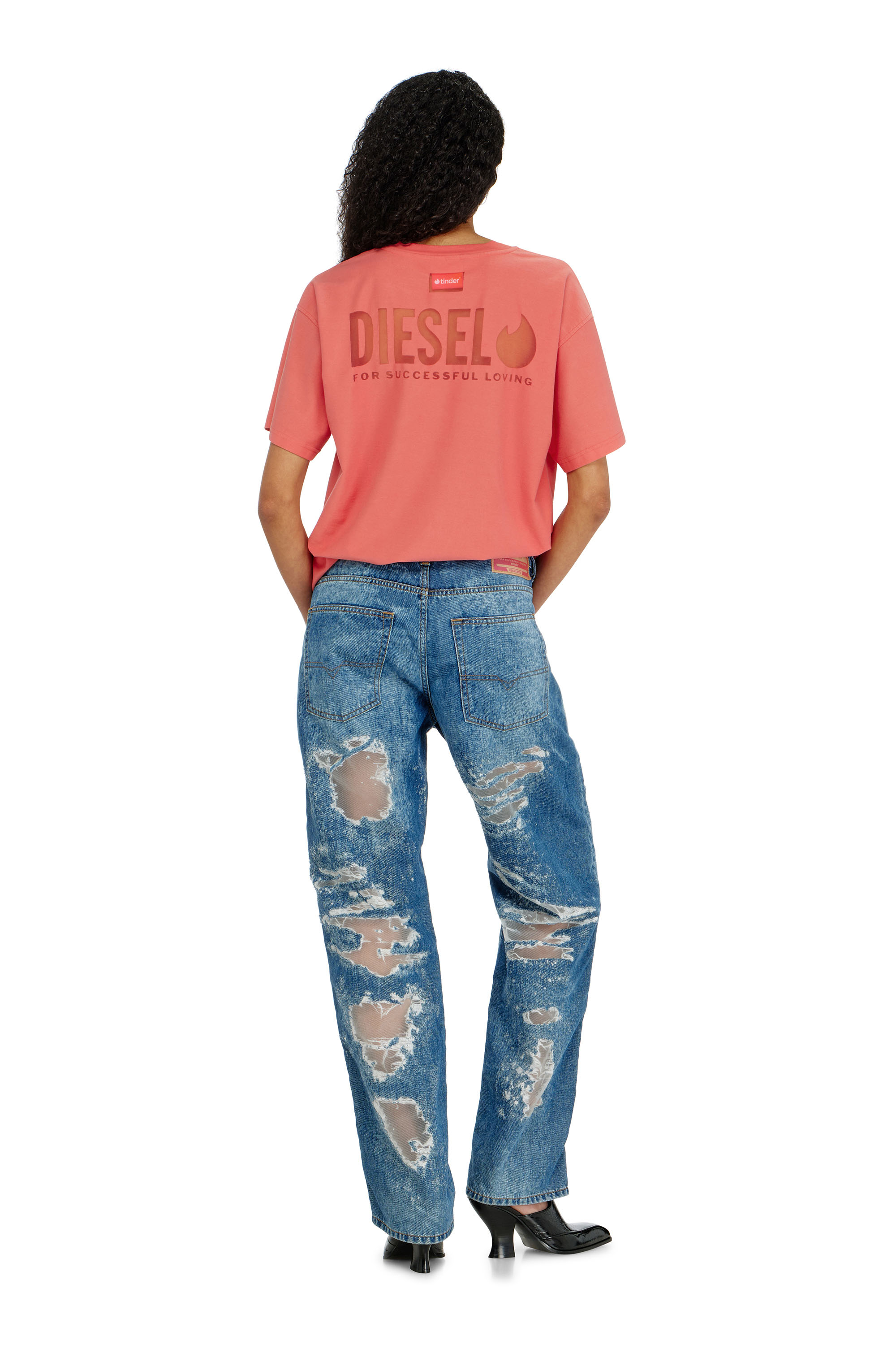 Diesel - PR-T-NORM-CHITIND-R, Unisex's T-shirt with transparent back logo in Coral Rose - 2