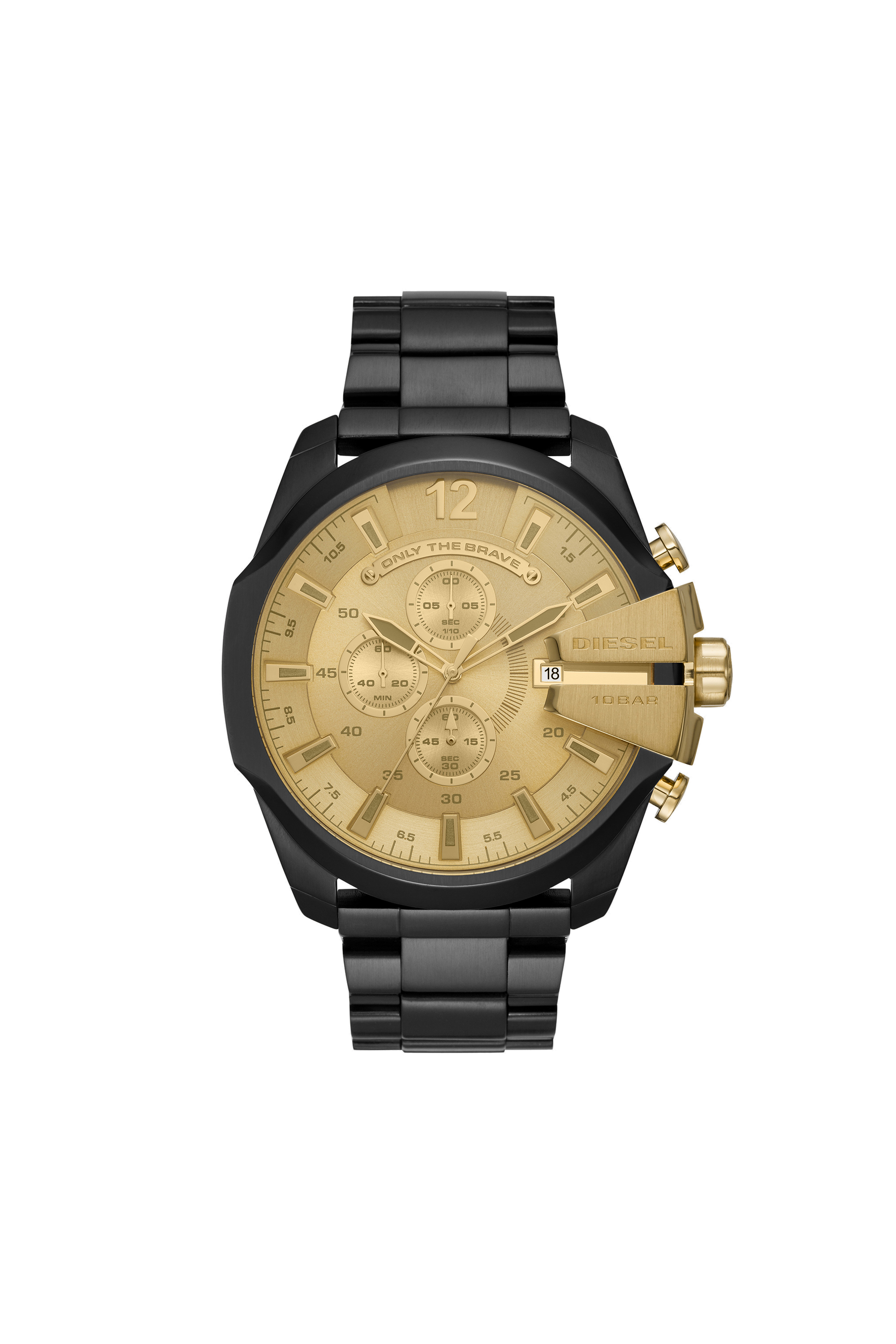 Diesel - DZ4485, Man's Mega Chief chronograph watch in black stainless steel in Black/Gold - 1