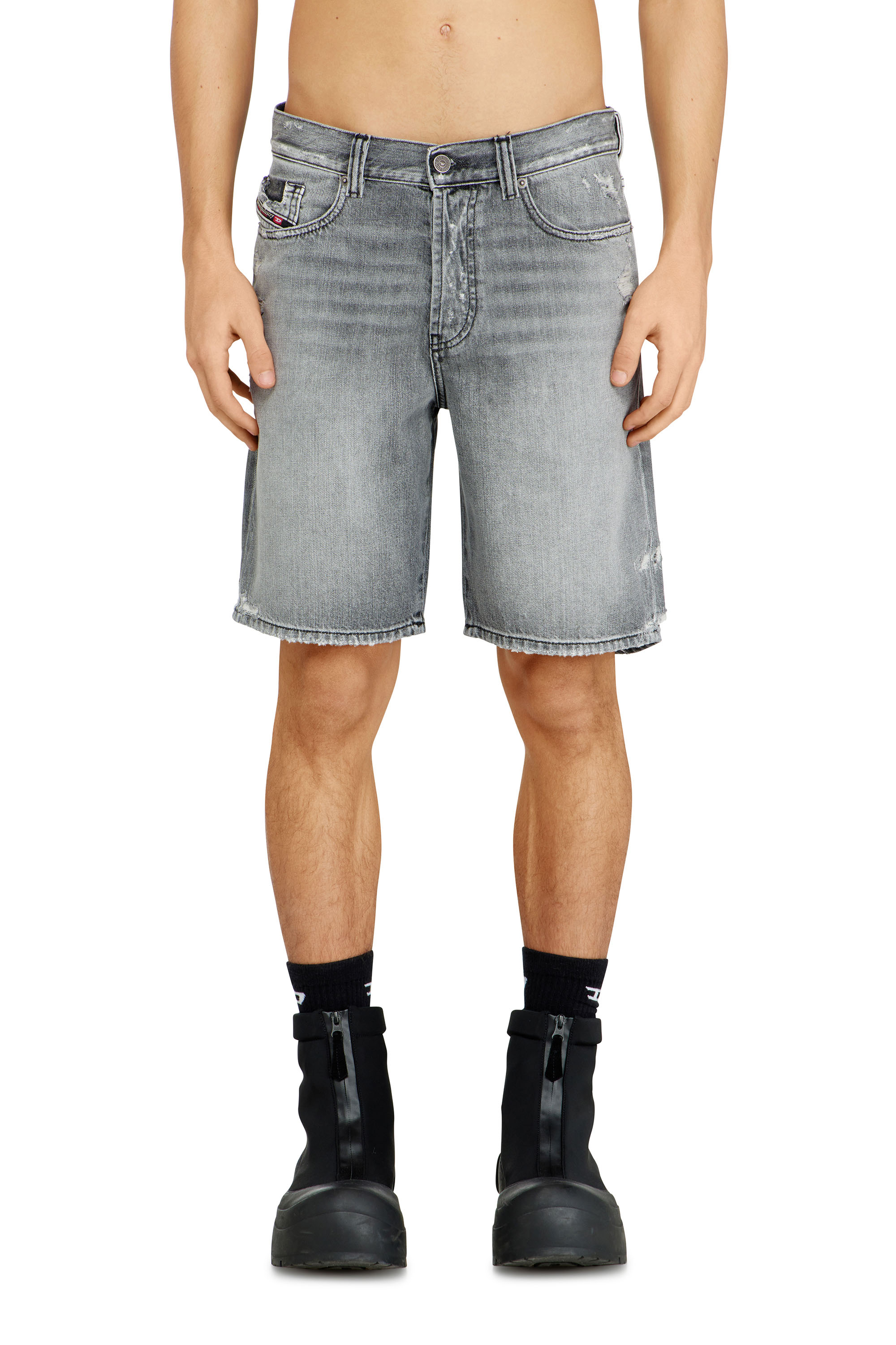 Diesel - REGULAR-SHORT, Man's Denim shorts with frayed hems in Grey - 3