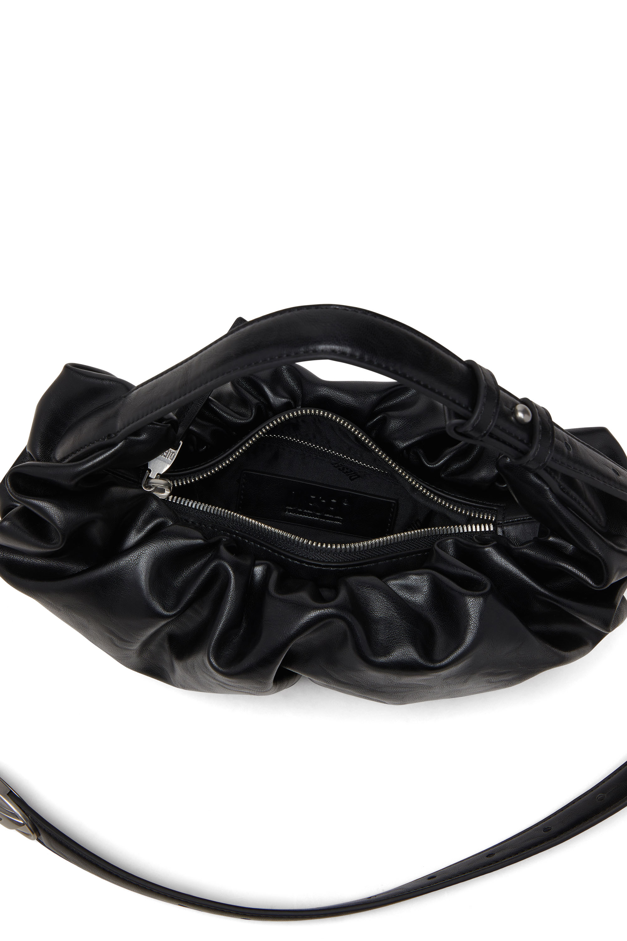 Diesel - GRAB-D HOBO S, Woman's Grab-D S-Small scrunched hobo bag in shiny PU in Black - 3