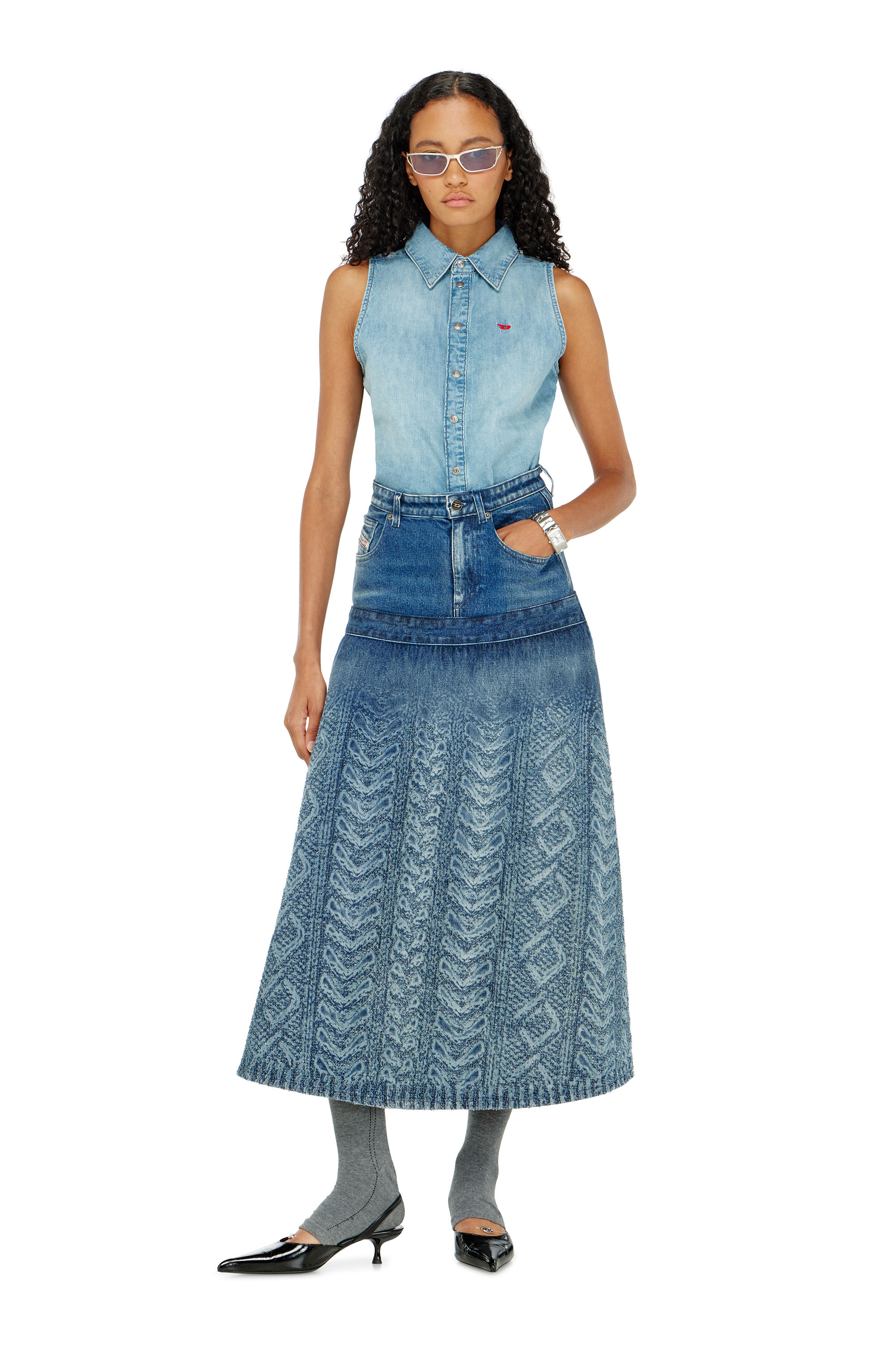 Diesel - DE-EAZY-SL, Woman's Sleeveless denim shirt in Light Blue - 1