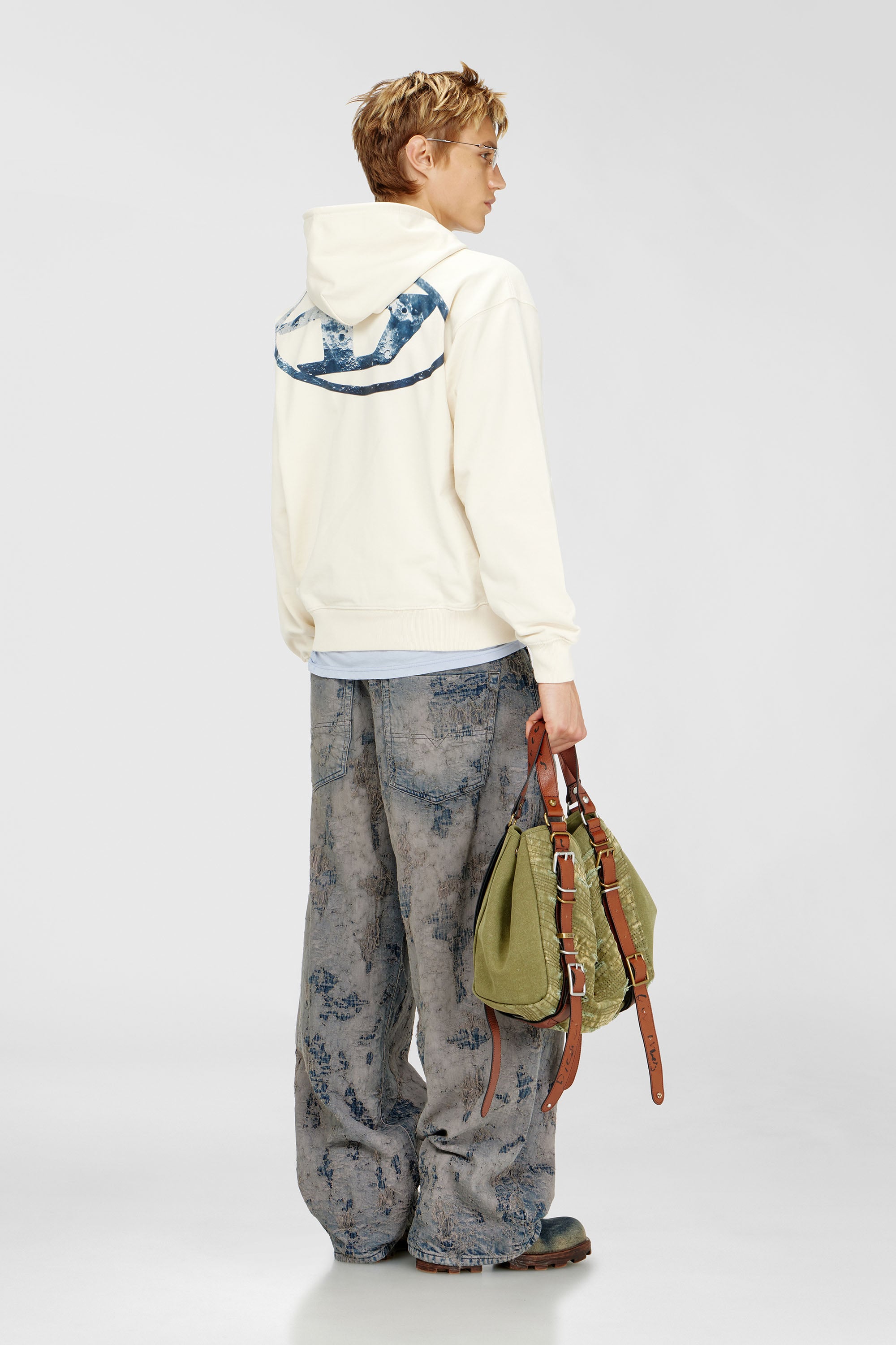 Diesel - S-LUK-H-MOON-T92, Man's Hoodie with Oval D logo in White - 2