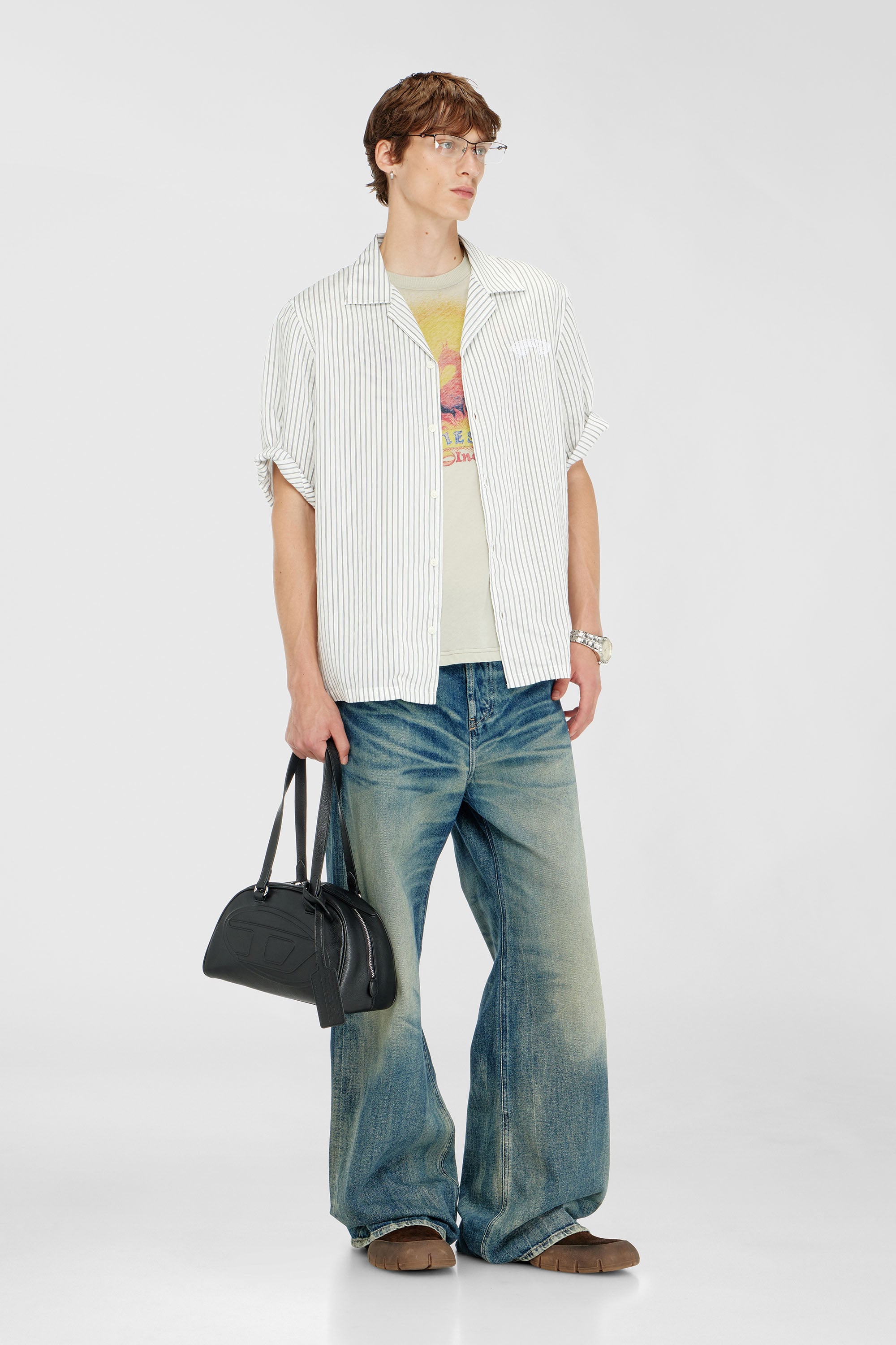Half-sleeve shirt in pinstripe modal