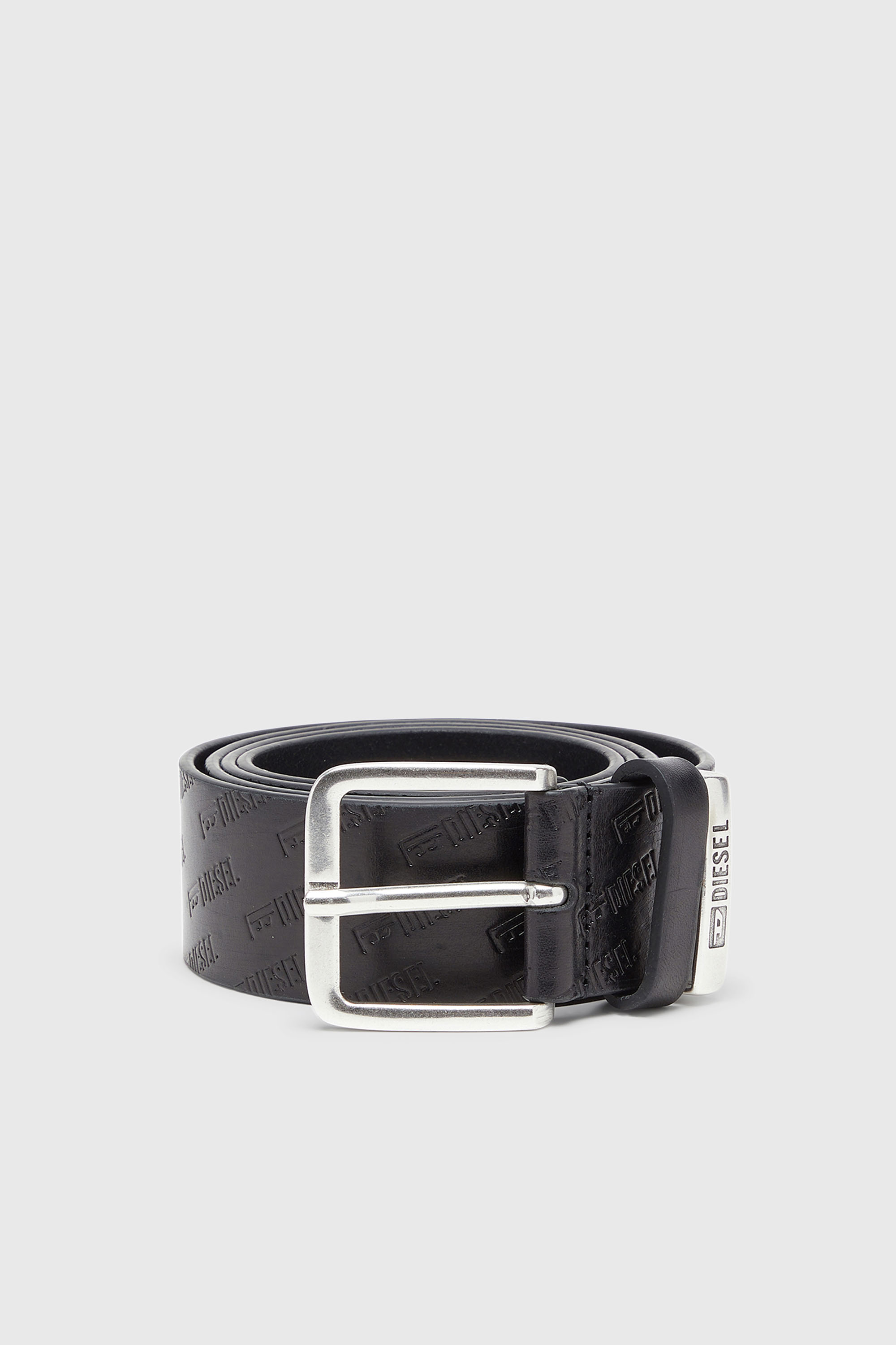 Diesel - B-MONOGRAM DSL, Man's 4 cm leather belt with all-over embossed Diesel logo in Black - 1