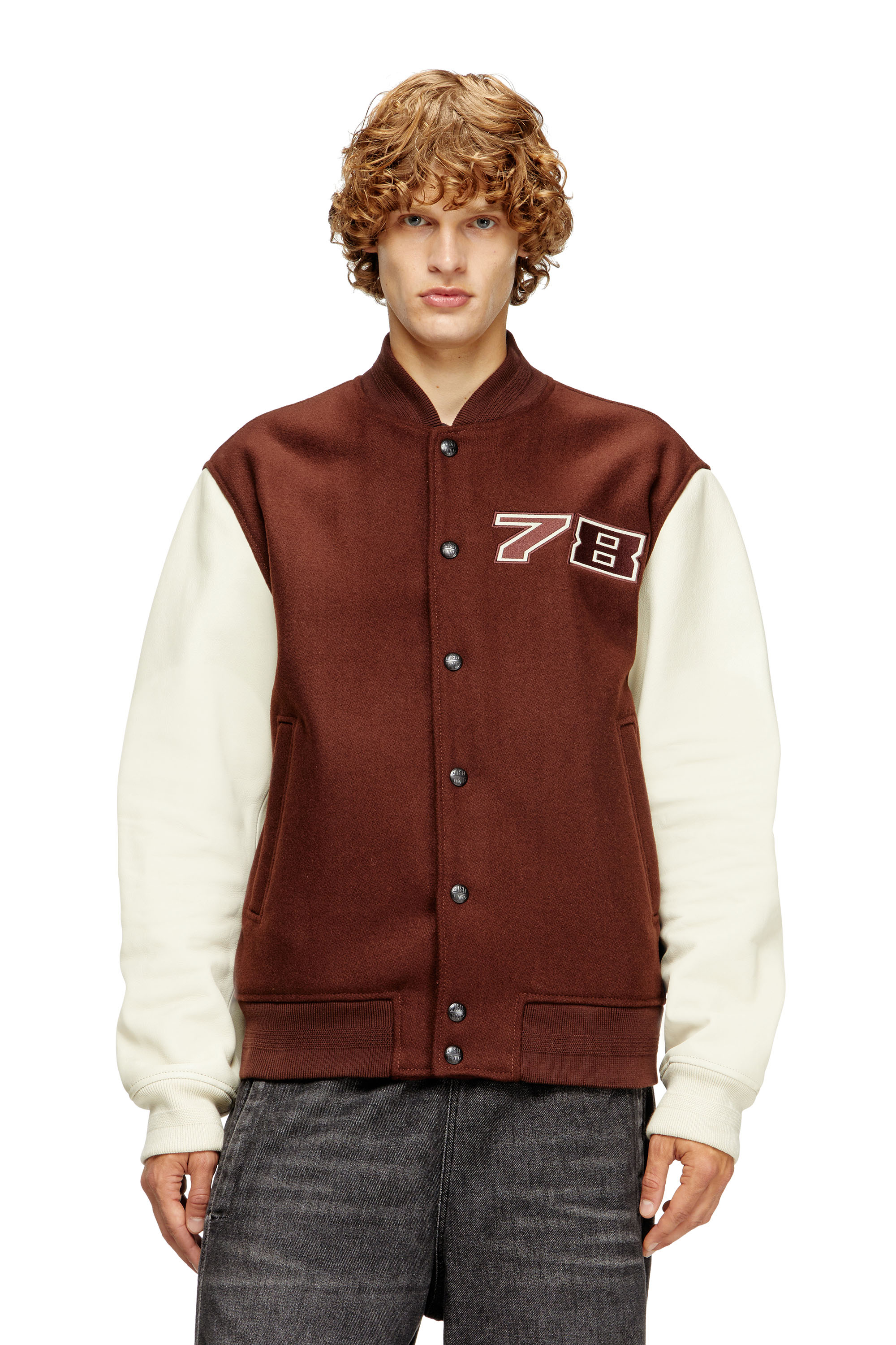L-KOPF, Brown Diesel - L-KOPF, Man's Padded bomber jacket in wool and leather in Brown - 3