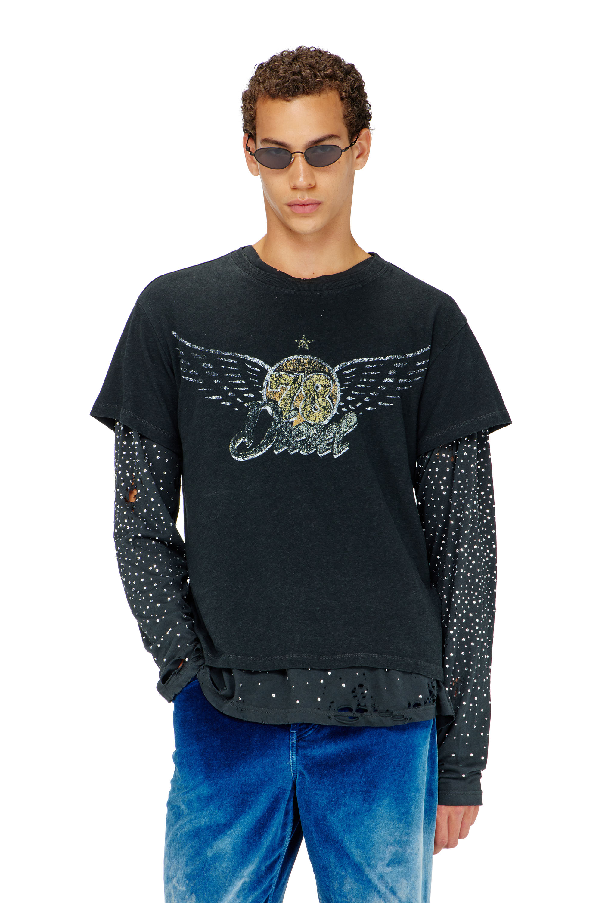 Diesel - T-GERIO-A, Man's Cotton-hemp T-shirt with concert graphics in Black - 1