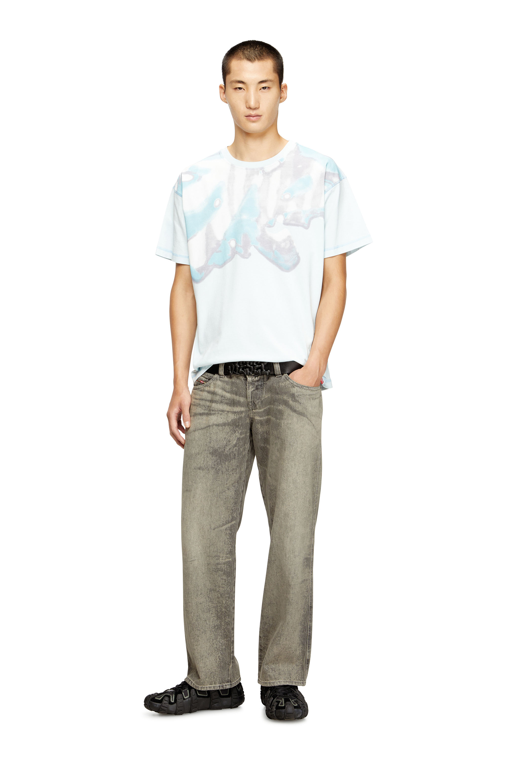 T-GASPARD-IHBJ, Light Blue Diesel - T-GASPARD-IHBJ, Man's T-shirt with faded graphic print in Light Blue - 1