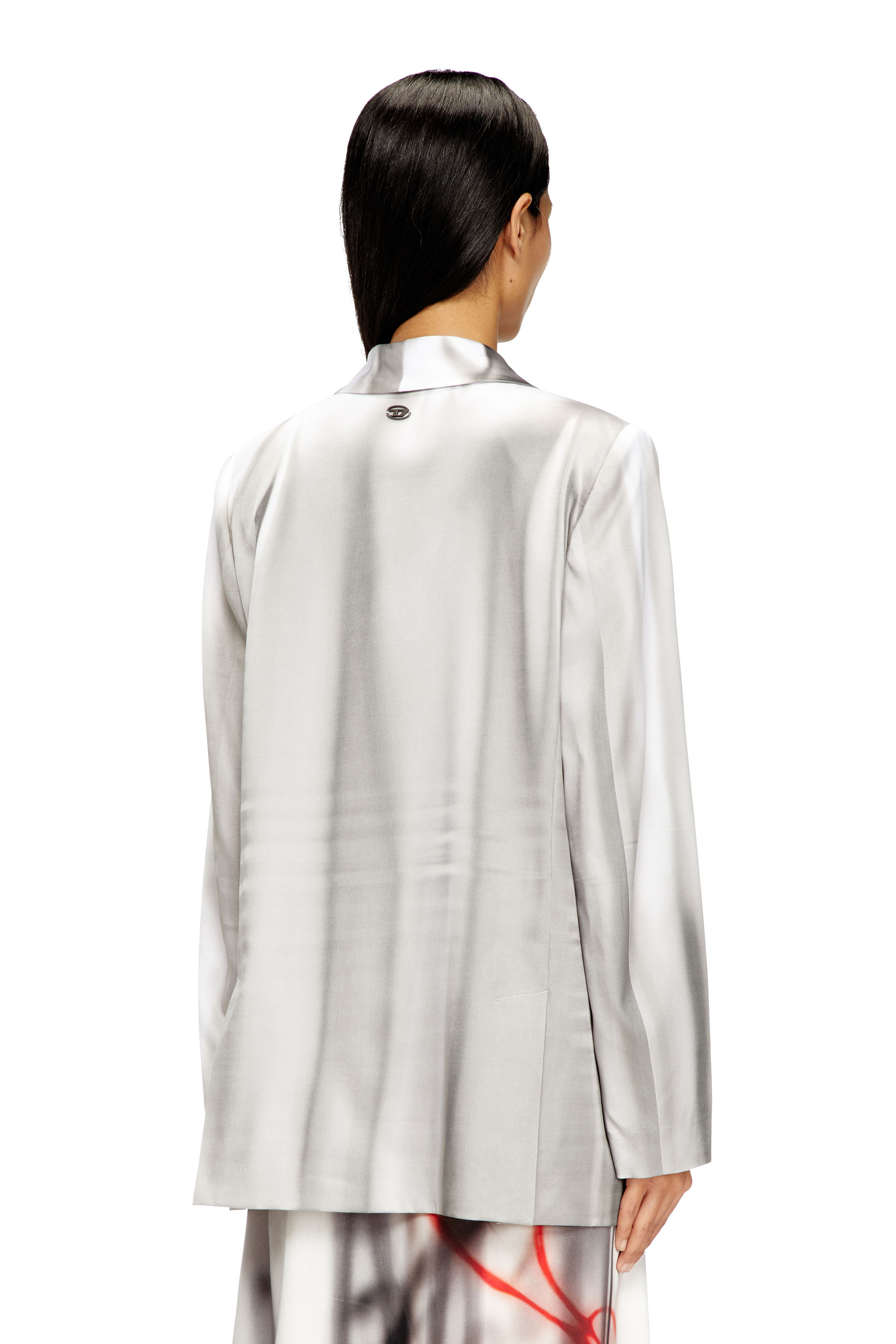 Diesel - G-AVINA, Woman's Satin blazer with trompe l'oeil draping in Grey/White - 4