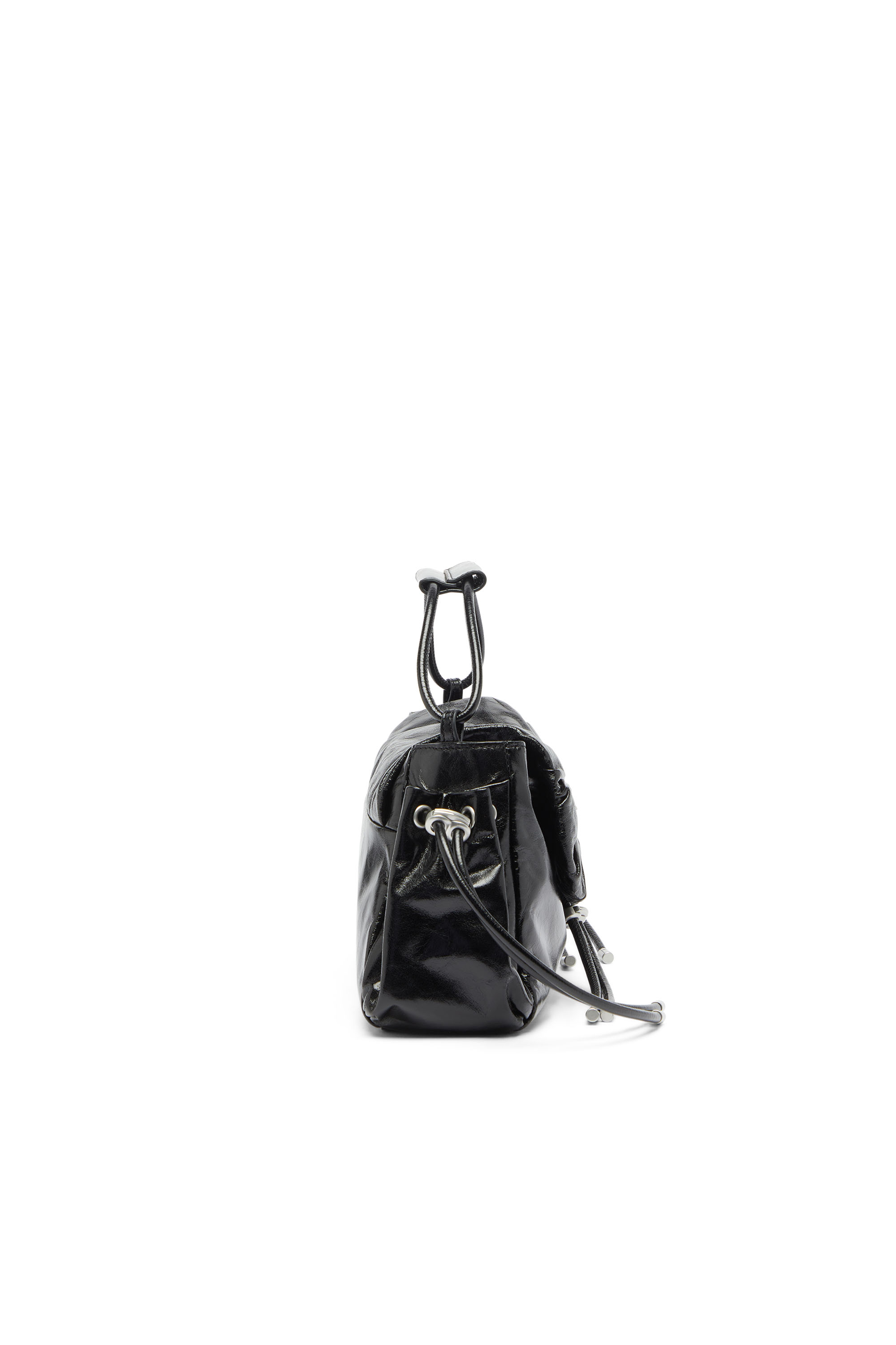 Diesel - SCRUNCH-D TOP HANDLE, Woman's Scrunch-D - Top-handle bag in shiny wrinkled leather in Black - 4