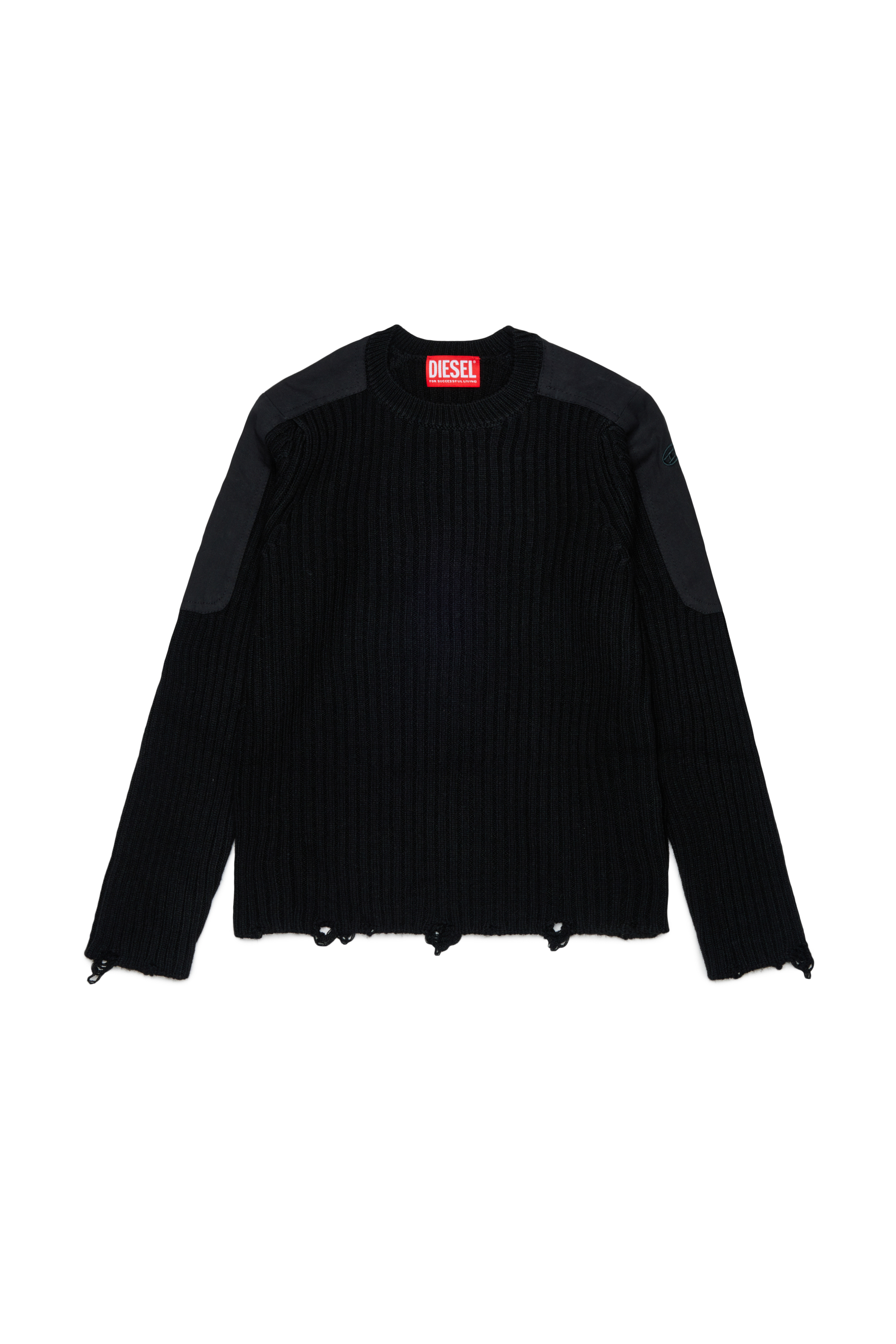 Diesel - KAMAR, Man's Frayed jumper in wool blend in Black - 1