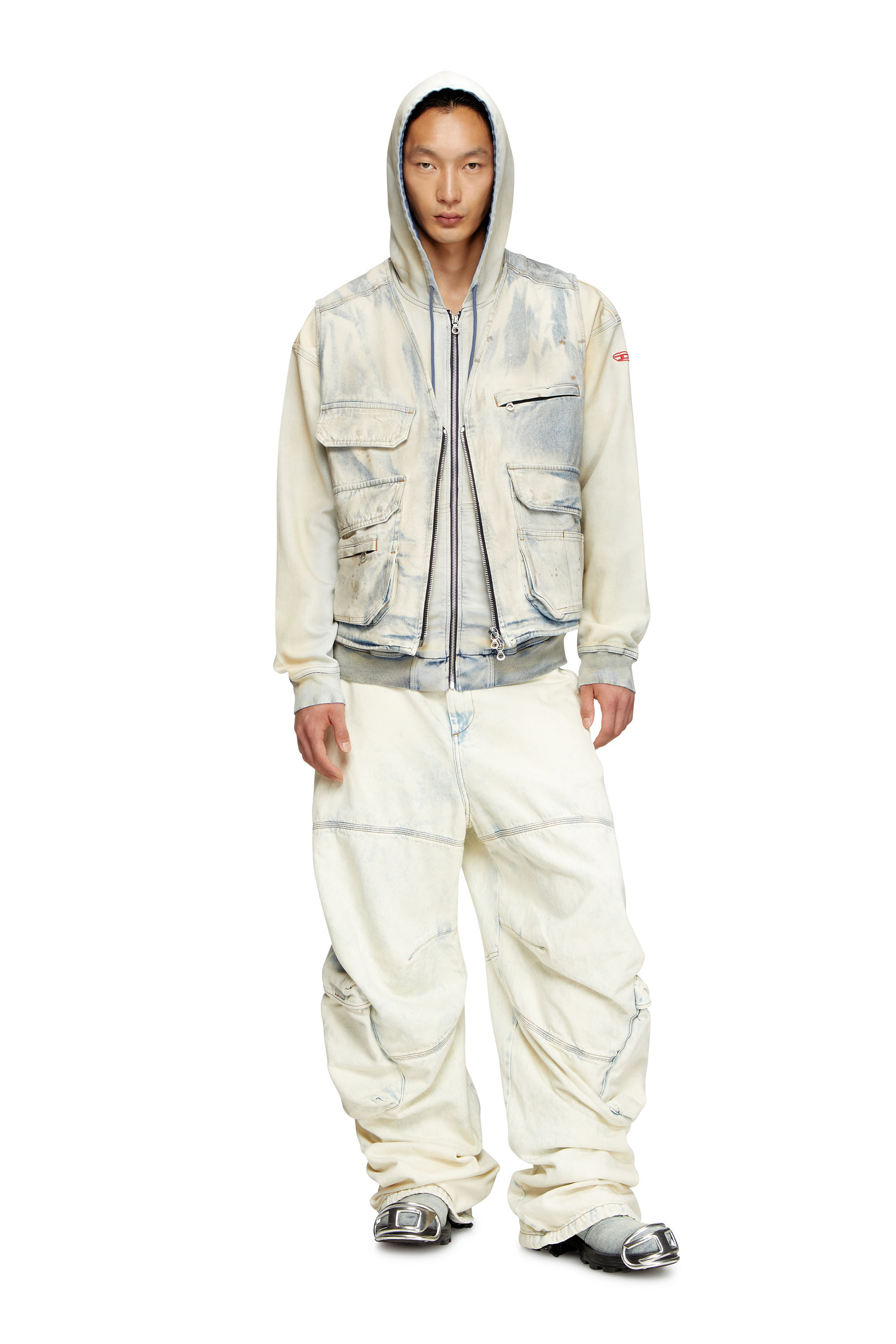 Diesel - D-GIR-S TRACK, Unisex's Zip-up hoodie in coated dusty Track Denim in Light Blue - 5