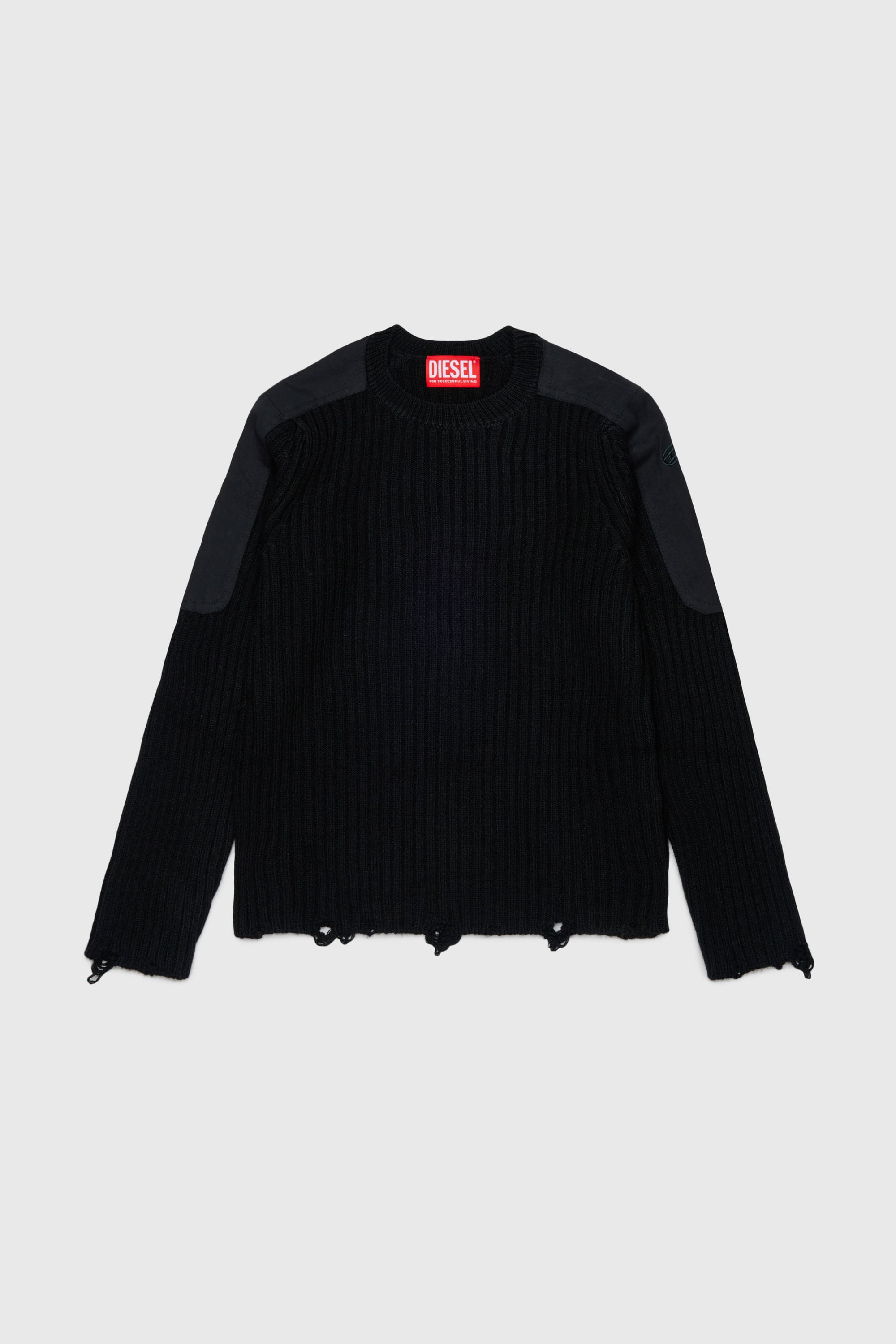 Diesel - KAMAR, Man's Frayed jumper in wool blend in Black - 1